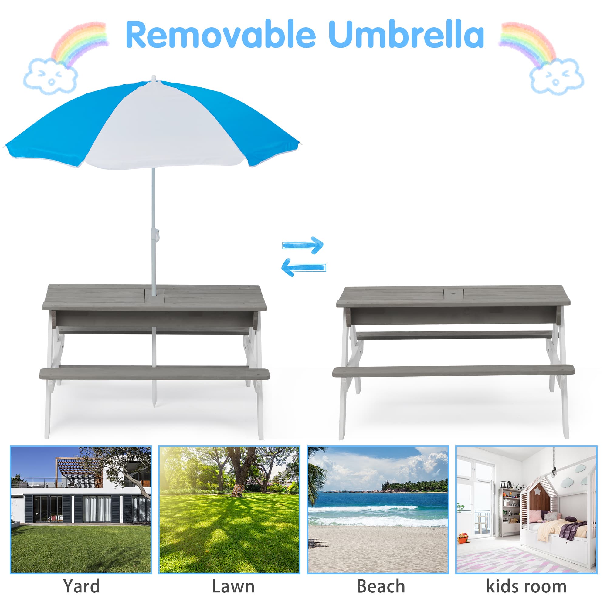 3-in-1 Children's Outdoor Wooden Picnic Table With image 5