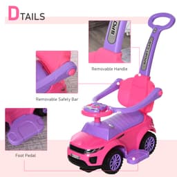 3 In 1 Push Cars for Toddlers Kid Ride on Push Car Stroller Sliding Car with Horn Music Light Function Secure Bar Ride on Toy for Boy Girl 18-36 Months, Pink thumbnail 4