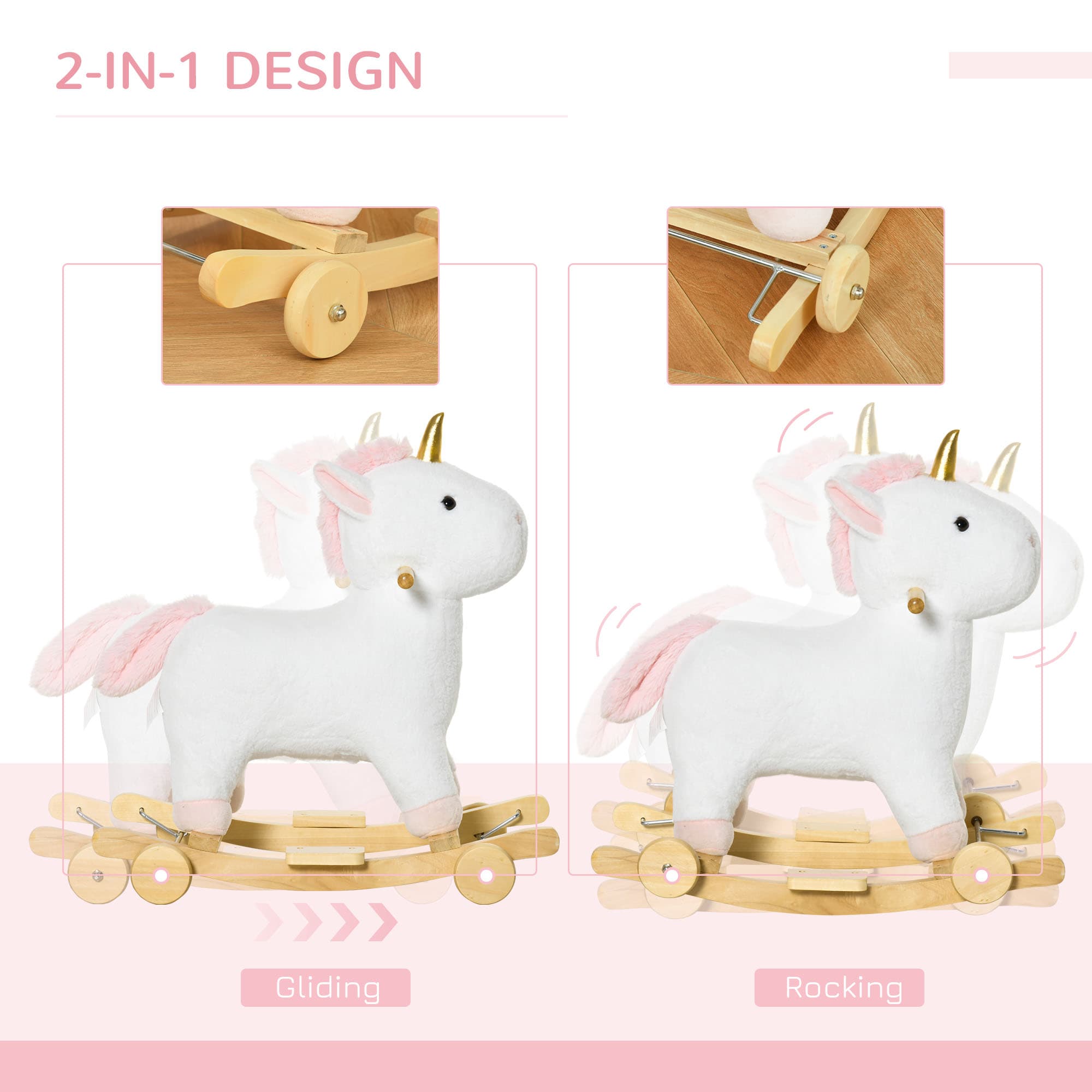 2 in 1 Kids Rocking Horse, Rolling image 5
