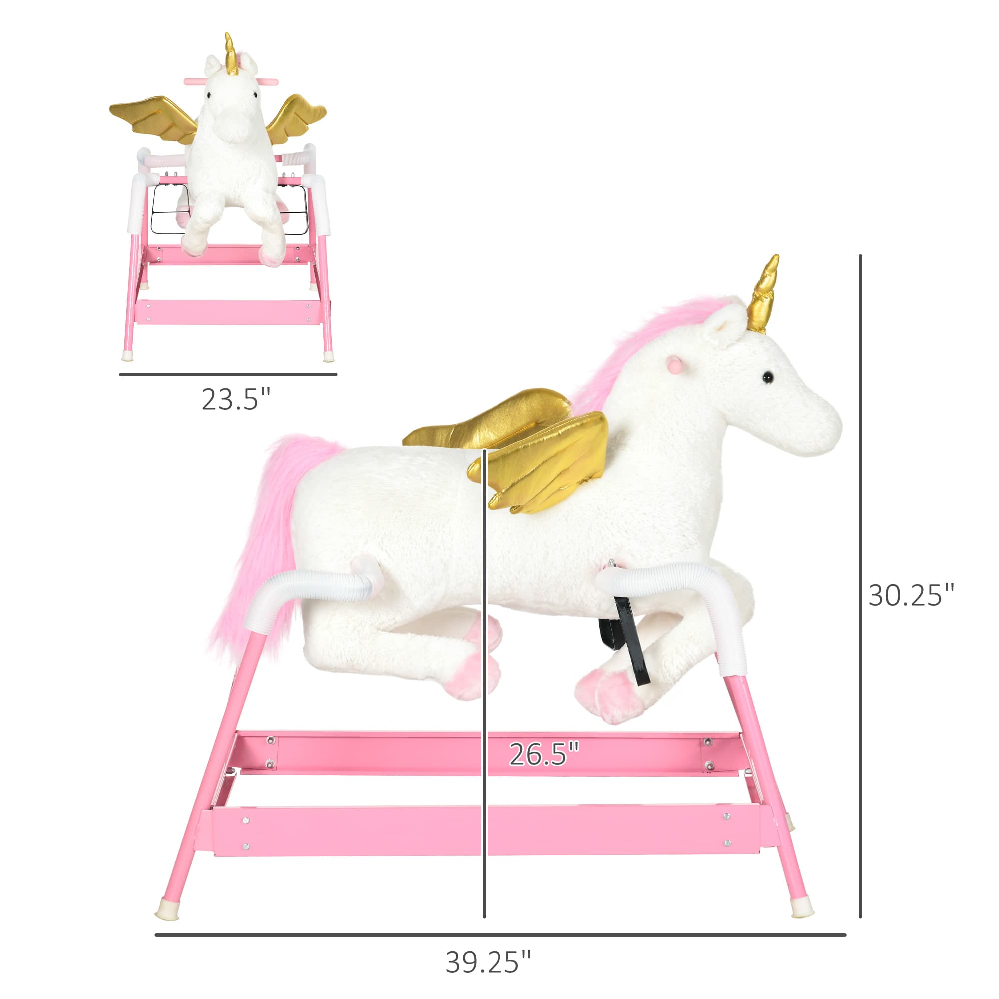 Kids Spring Rocking Horse Unicon, Ride on Horse for Girls and Boys with Sounds, Plush Animal Ride-on Toy with Soft Feel, Interactive Toy for Kids, Pink image 3