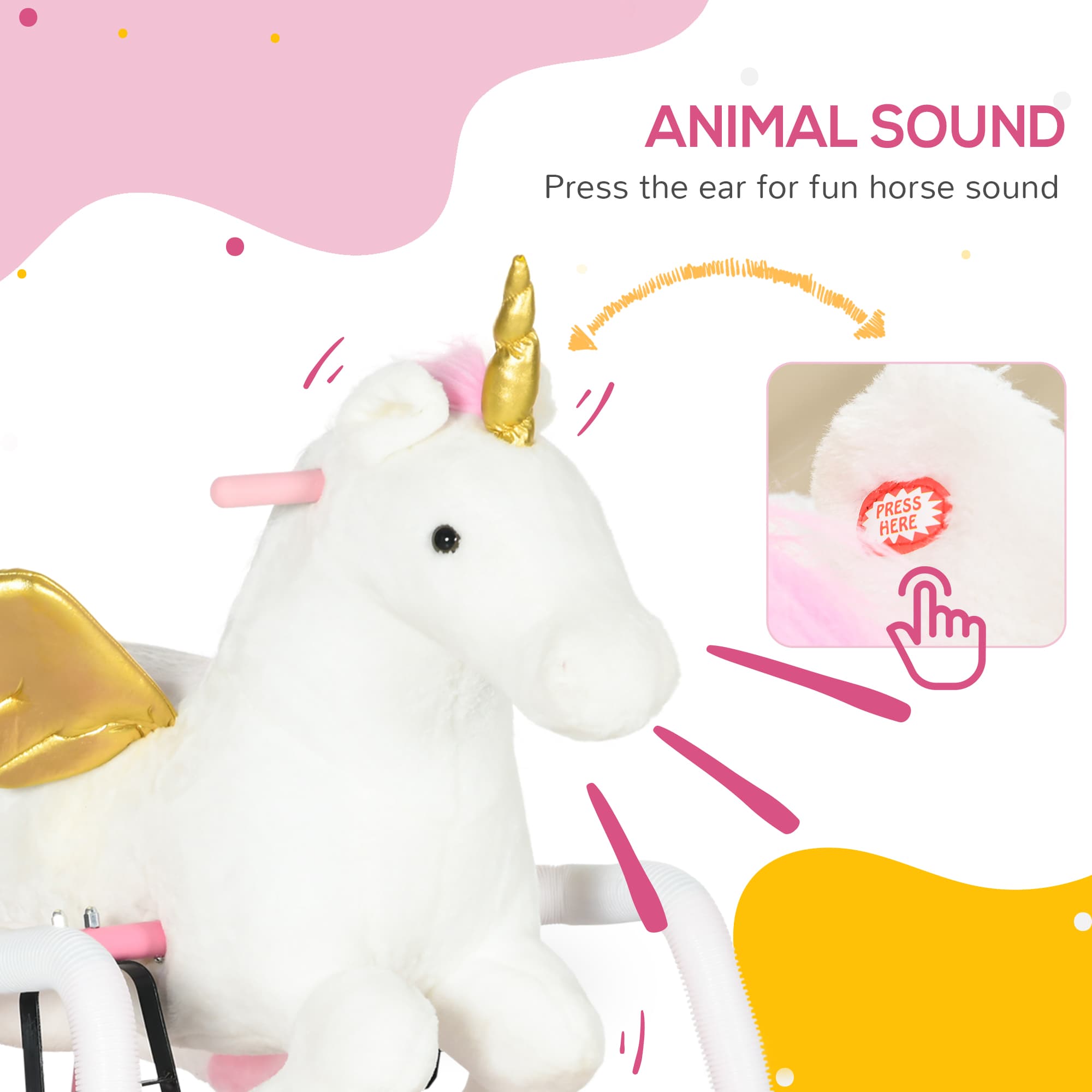 Kids Spring Rocking Horse Unicon, Ride on Horse for Girls and Boys with Sounds, Plush Animal Ride-on Toy with Soft Feel, Interactive Toy for Kids, Pink image 4