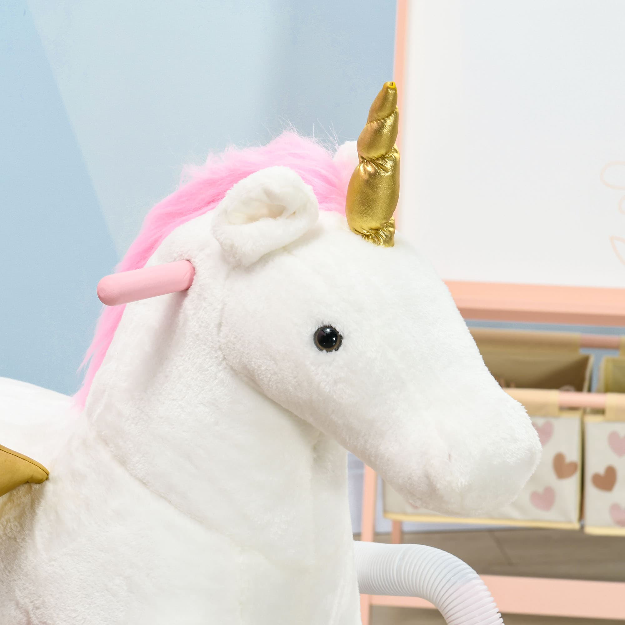Kids Spring Rocking Horse Unicon, Ride on Horse for Girls and Boys with Sounds, Plush Animal Ride-on Toy with Soft Feel, Interactive Toy for Kids, Pink image 8