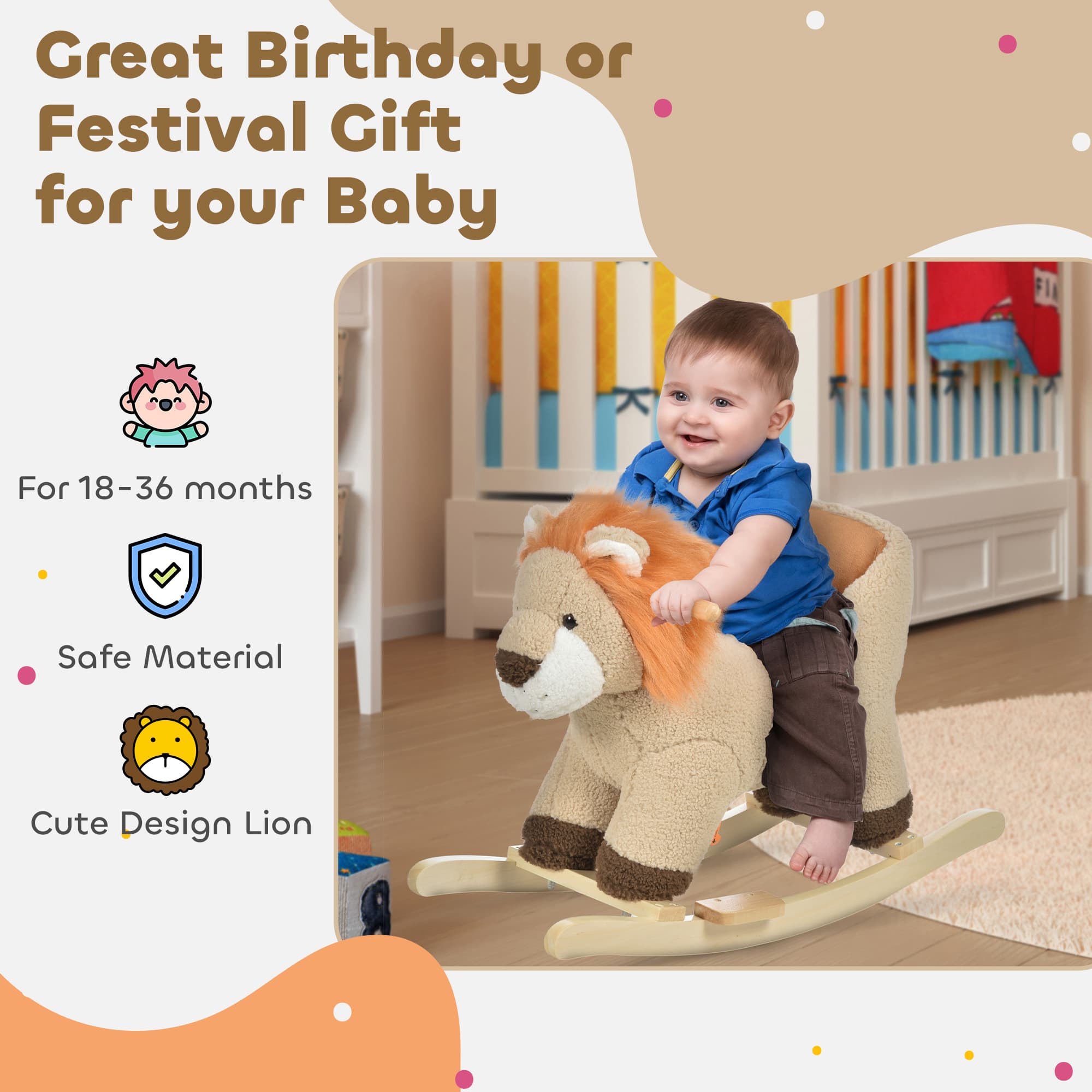 Baby Rocking Horse Lion with Sound, Plush image 4