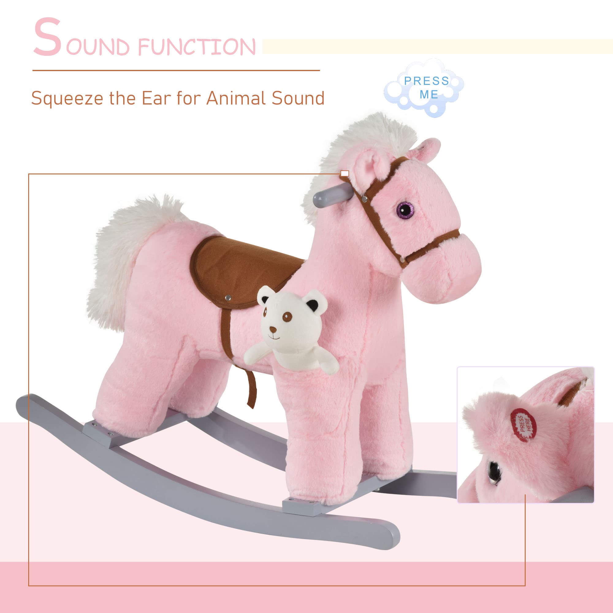 Kids Rocking Horse with Bear Toy, Plush image 4
