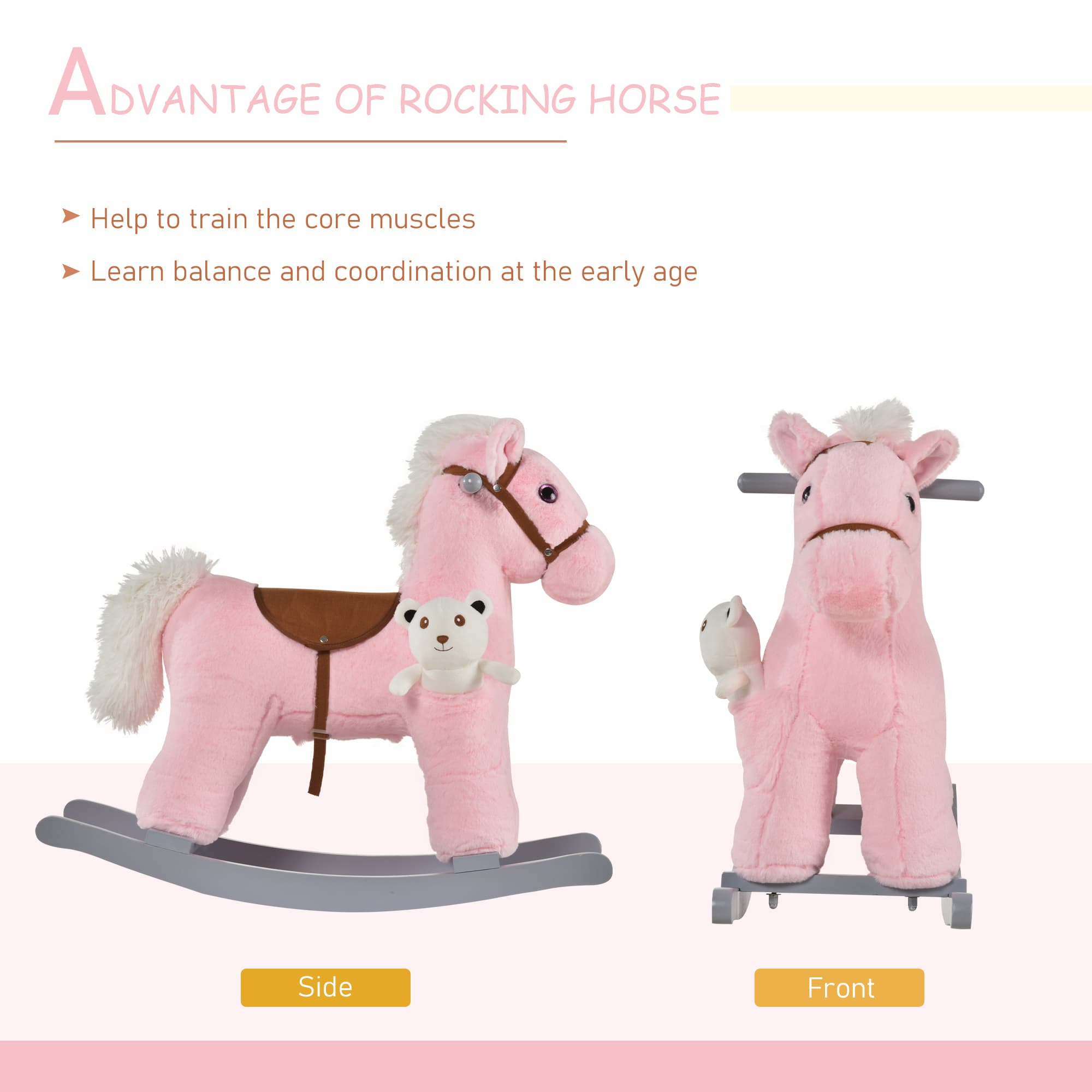 Kids Rocking Horse with Bear Toy, Plush image 5