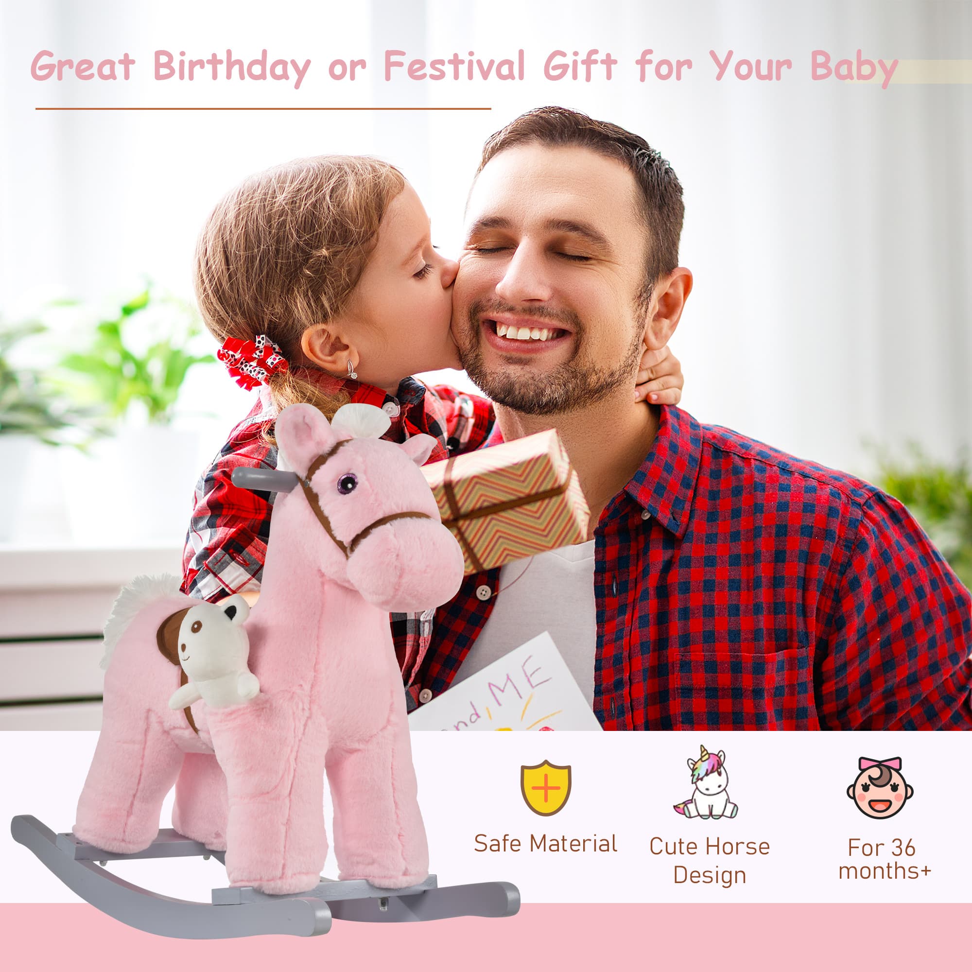 Kids Rocking Horse with Bear Toy, Plush image 7