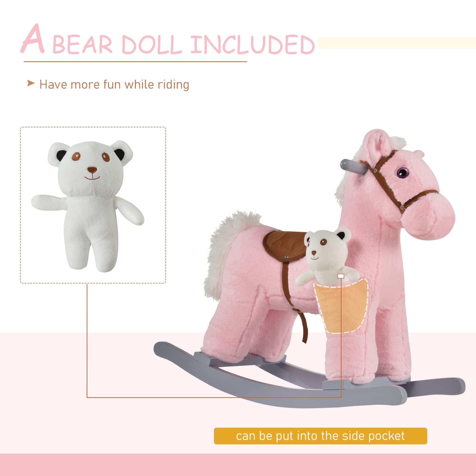 Kids Rocking Horse with Bear Toy, Plush image 8
