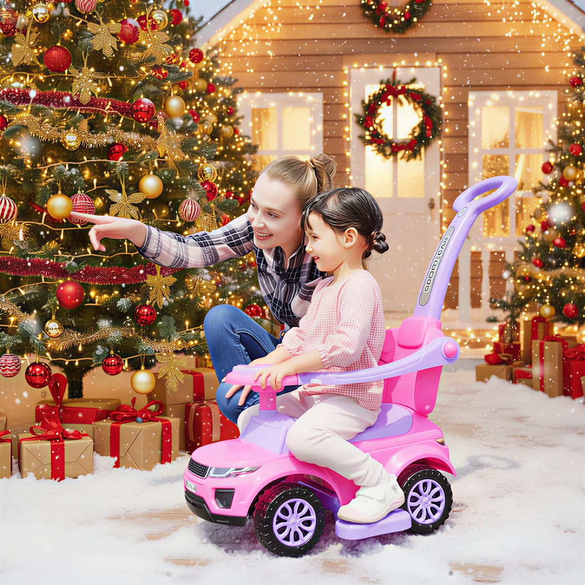 3 In 1 Push Cars for Toddlers Kid Ride on Push Car Stroller Sliding Car with Horn Music Light Function Secure Bar Ride on Toy for Boy Girl 18-36 Months, Pink