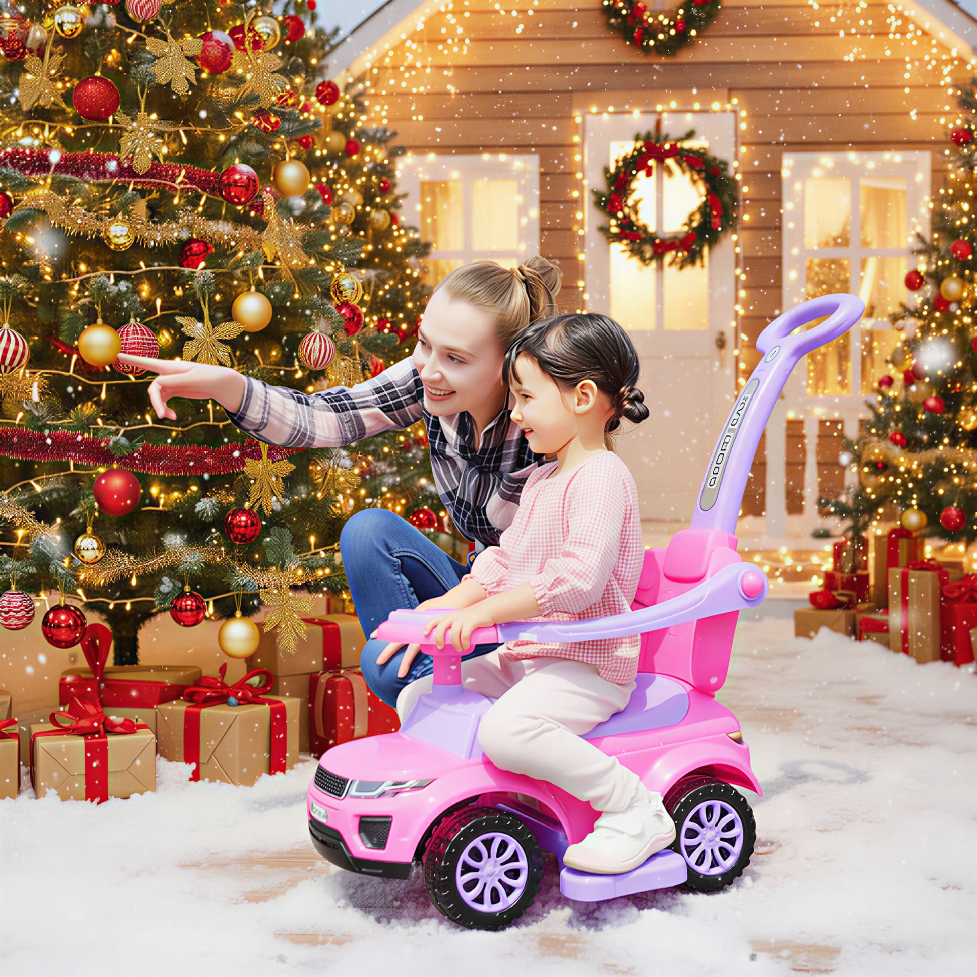 3 In 1 Push Cars for Toddlers Kid Ride on Push Car Stroller Sliding Car with Horn Music Light Function Secure Bar Ride on Toy for Boy Girl 18-36 Months, Pink