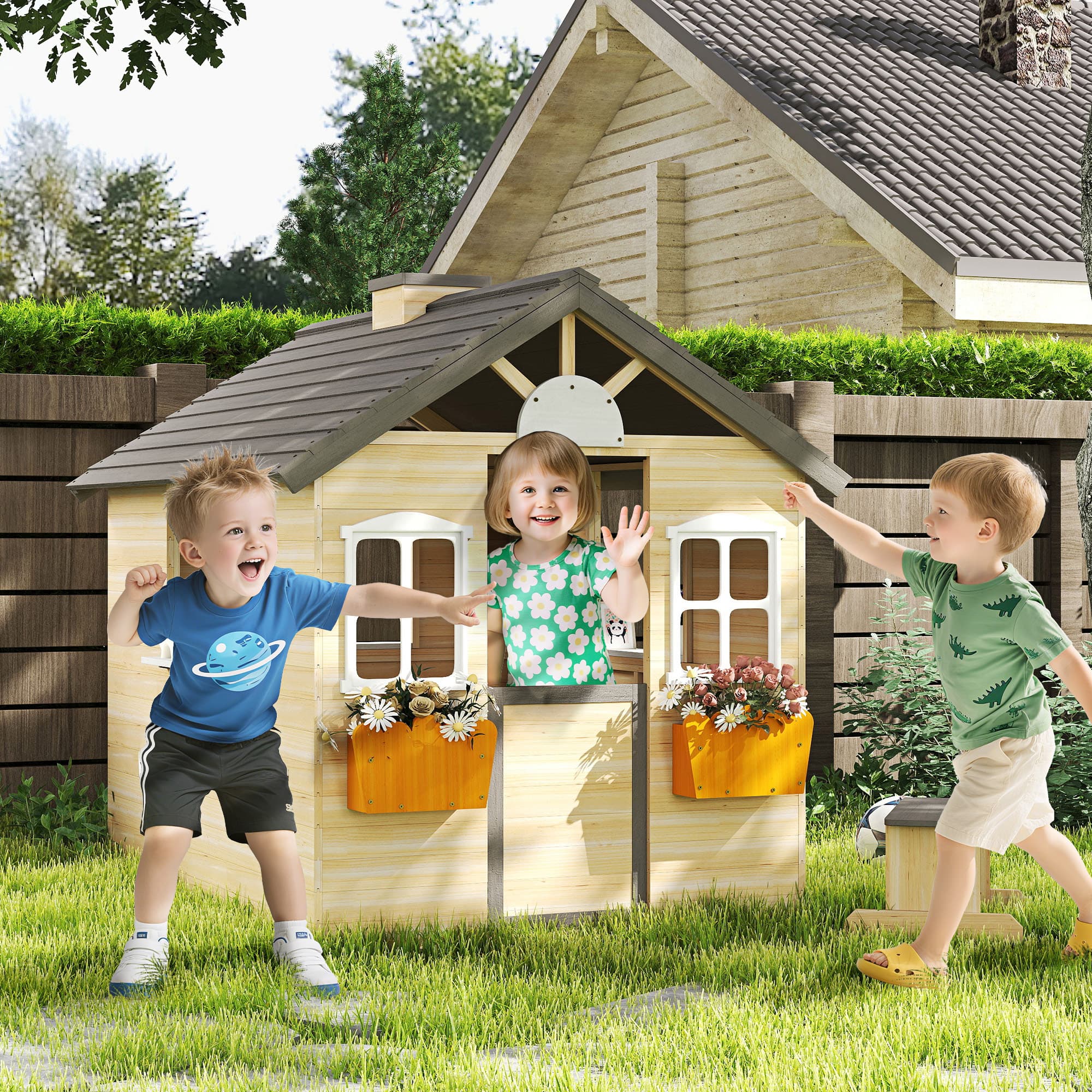Wooden Playhouse For Kids Outdoor Garden Pretend image 2