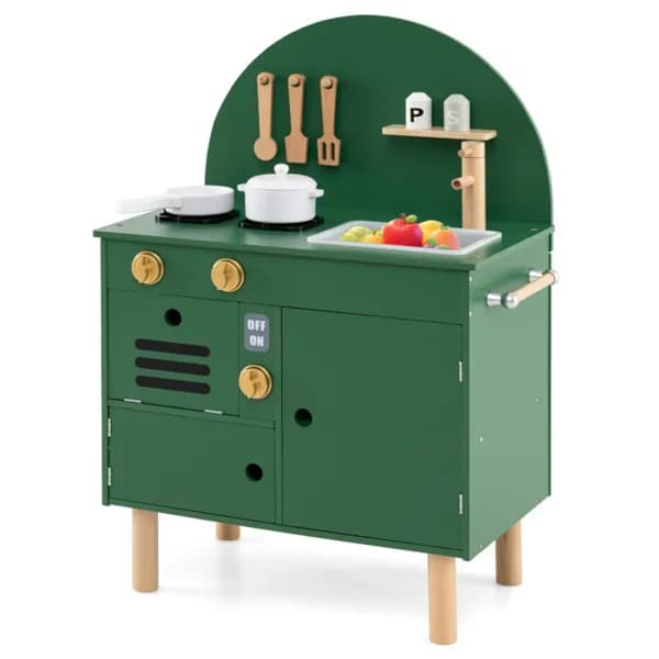 Green Wooden Kids Play Kitchen With Interactive image 2