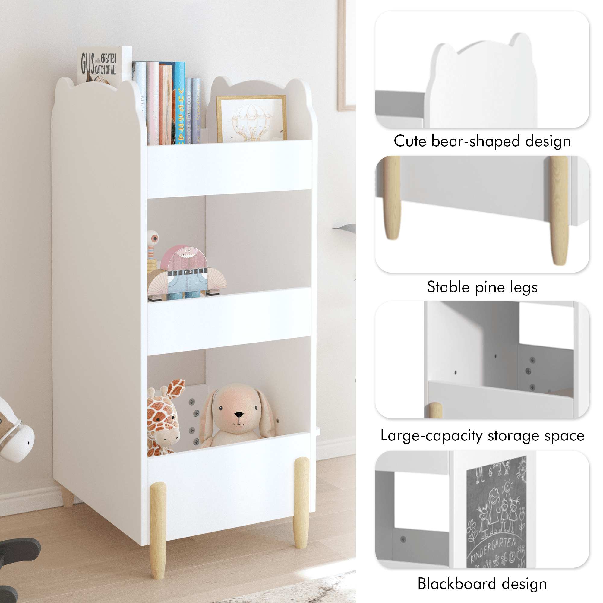 Kids Bookshelf With Chalkboard Side Bear Shaped image 14