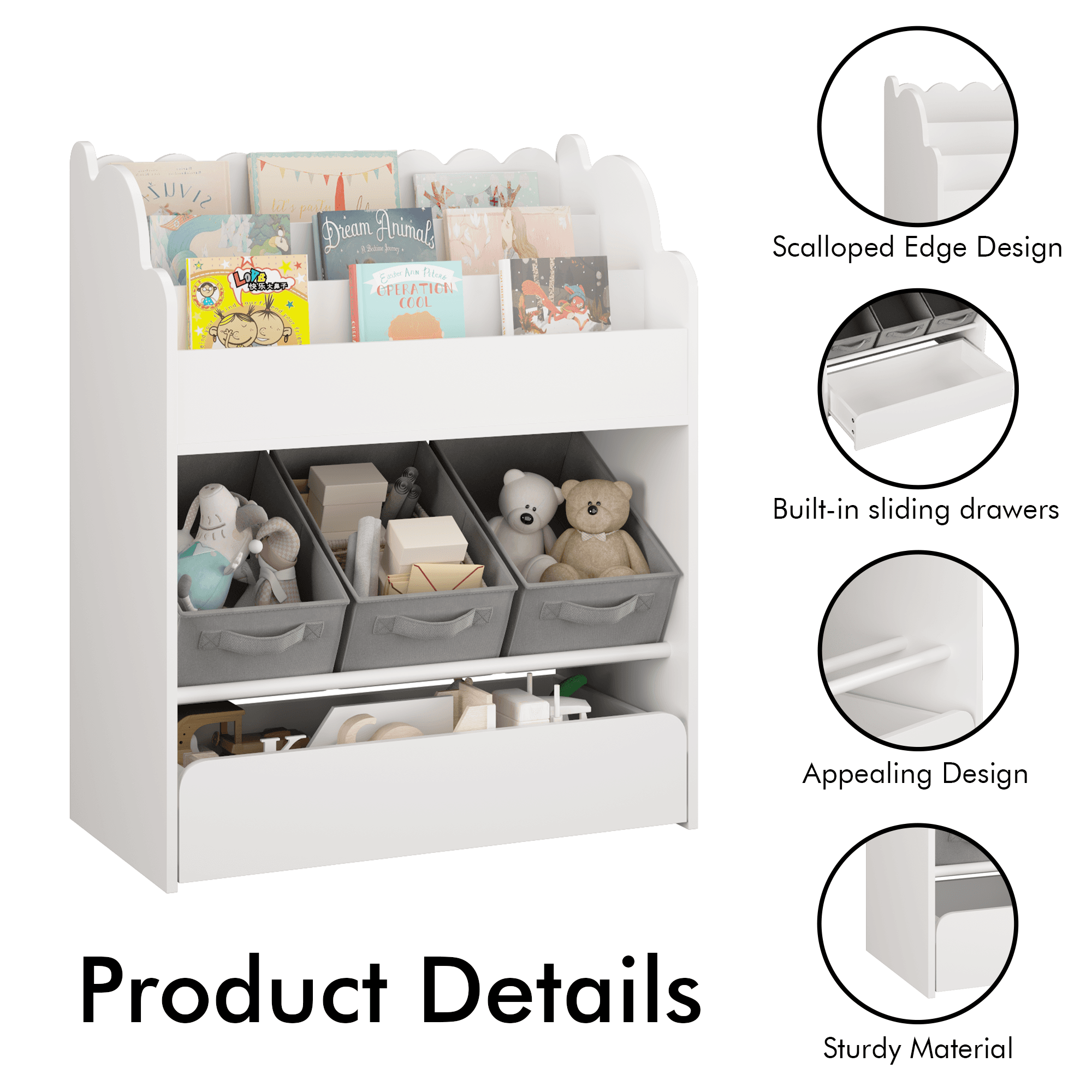Kids Bookshelf With Storage Bins And Drawer image 5