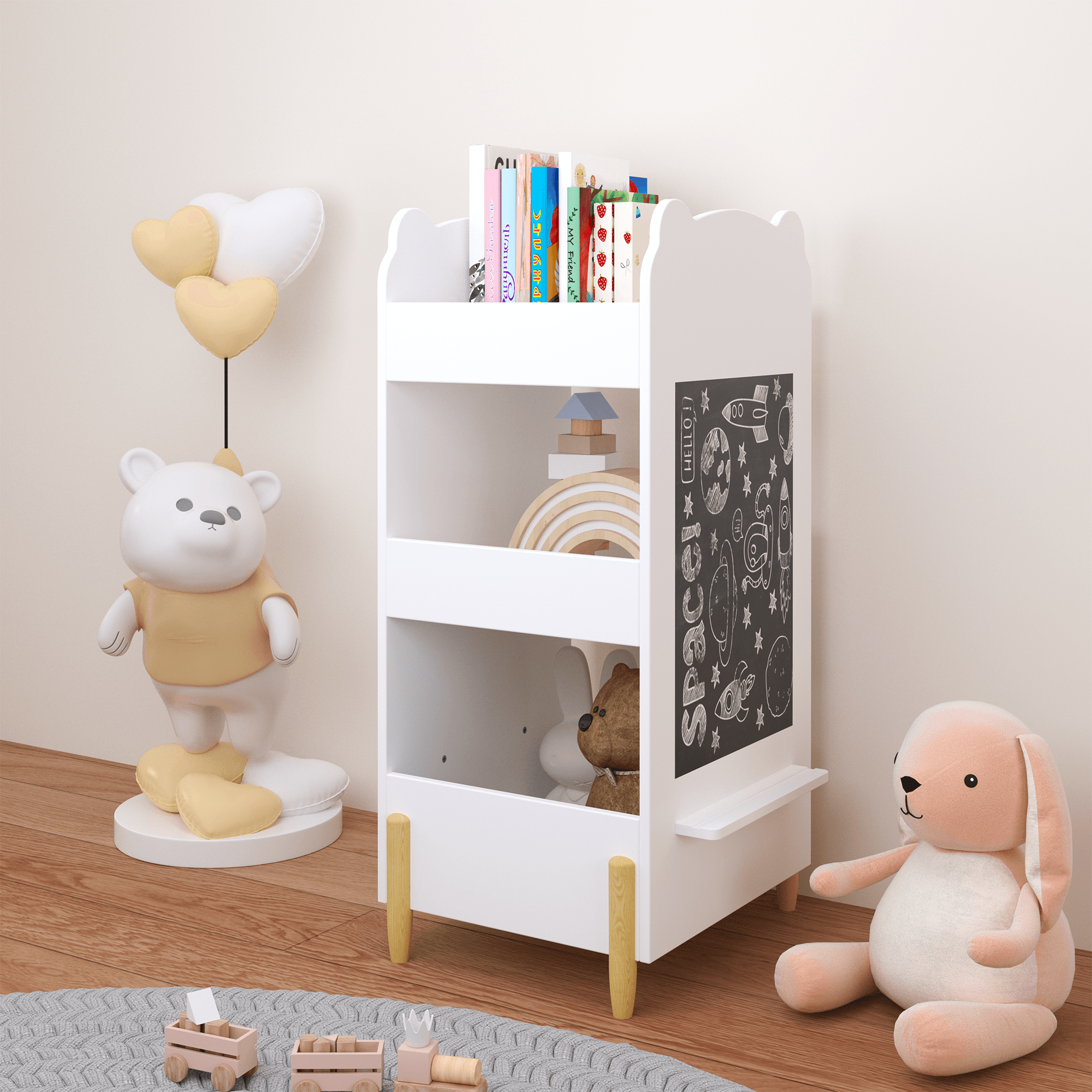 Kids Bookshelf With Chalkboard Side Bear Shaped image 5
