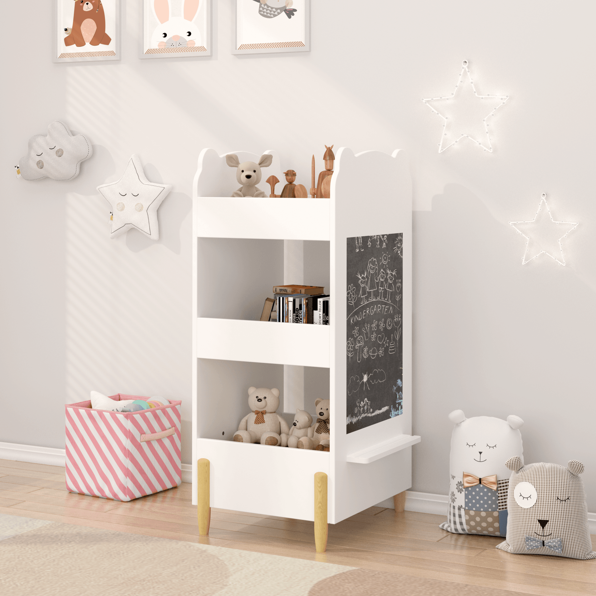 Kids Bookshelf With Chalkboard Side Bear Shaped image 8