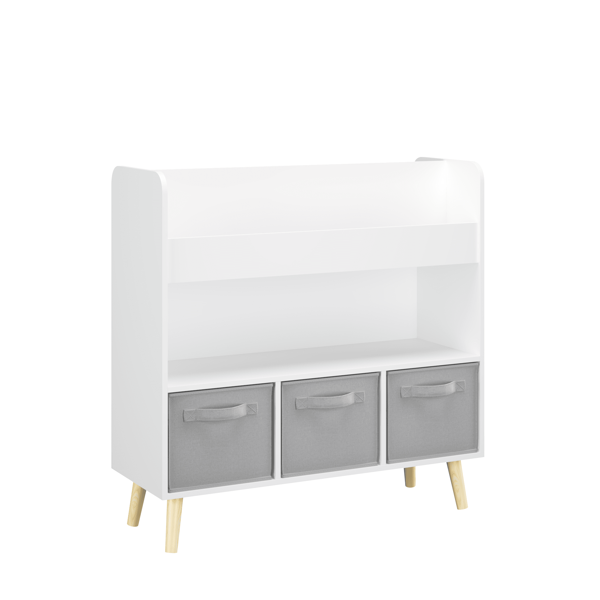 Kids Bookshelf With 3 Fabric Bins, Modern image 11