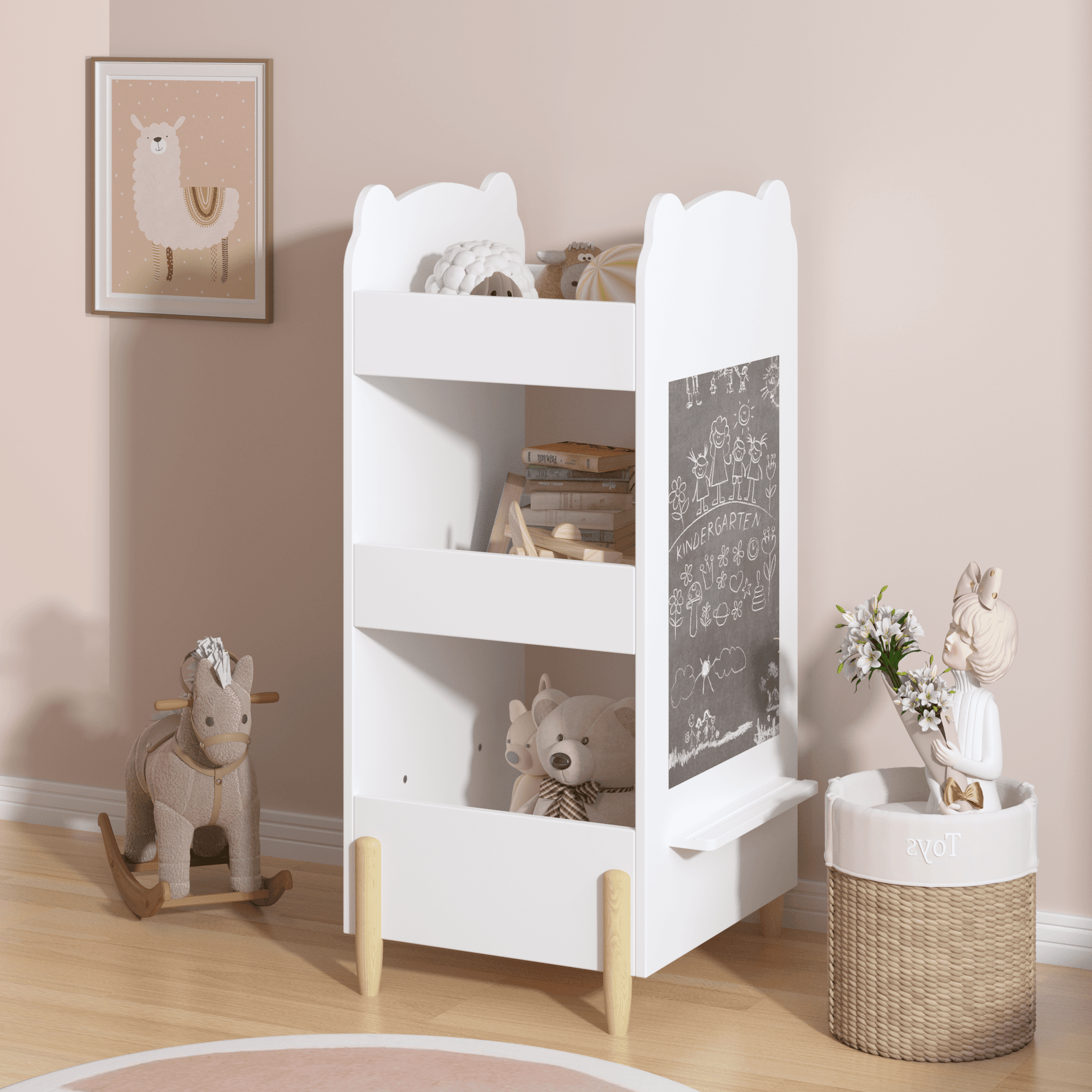 Kids Bookshelf With Chalkboard Side Bear Shaped image 3