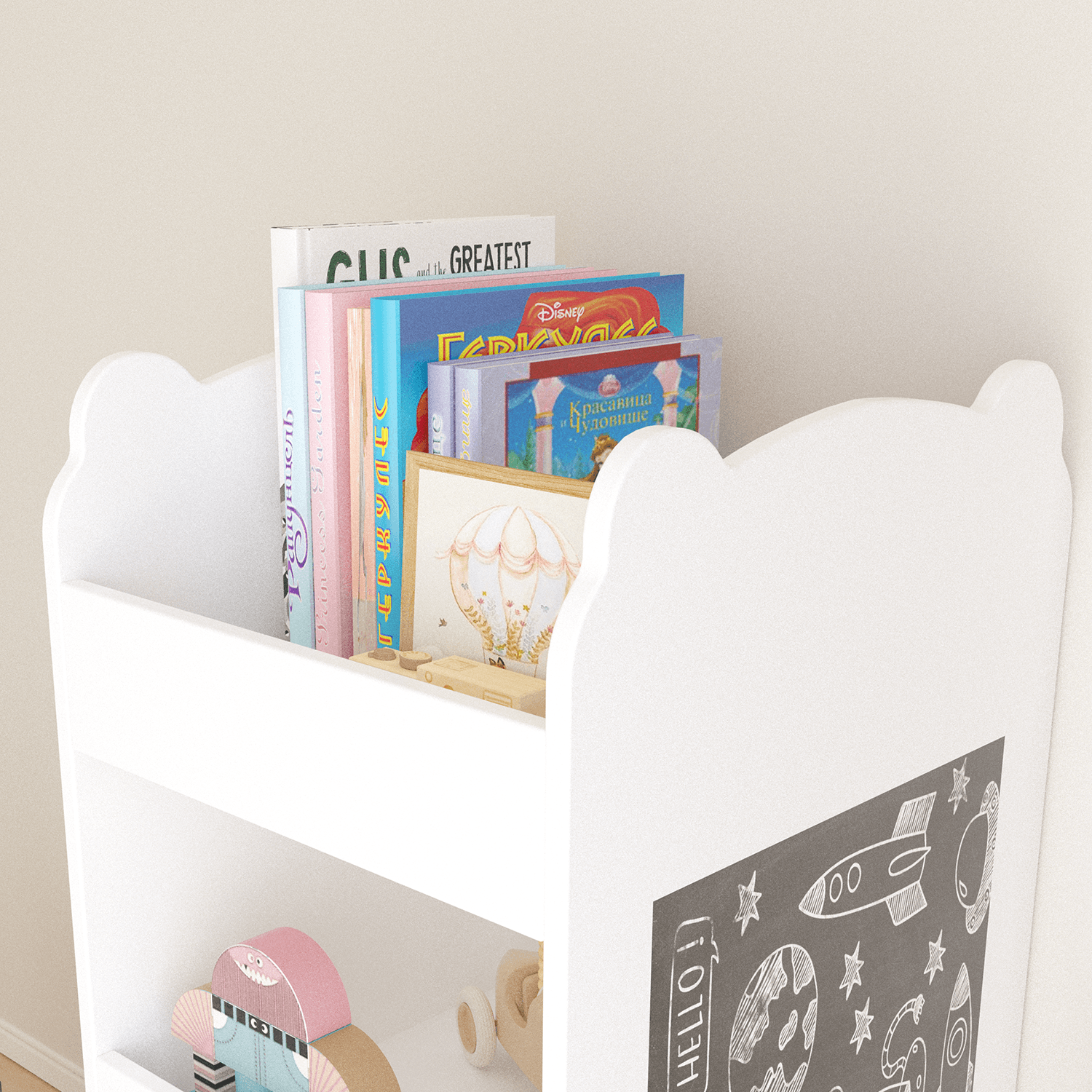 Kids Bookshelf With Chalkboard Side Bear Shaped image 13