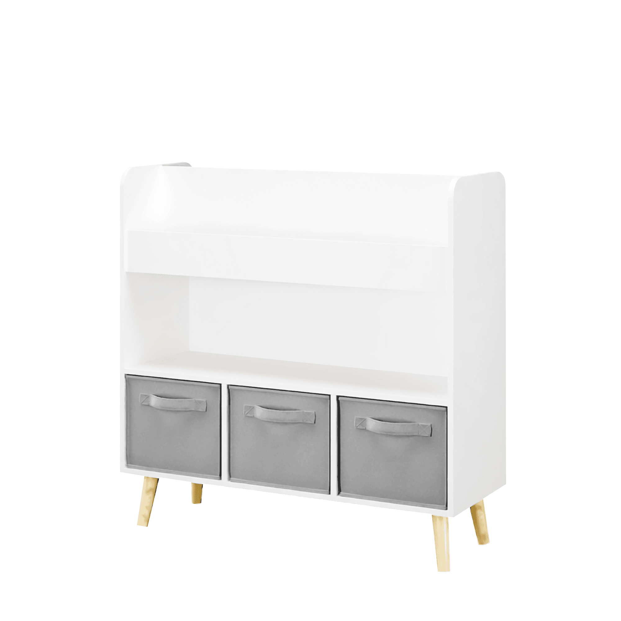 Kids Bookshelf With 3 Fabric Bins, Modern image 14