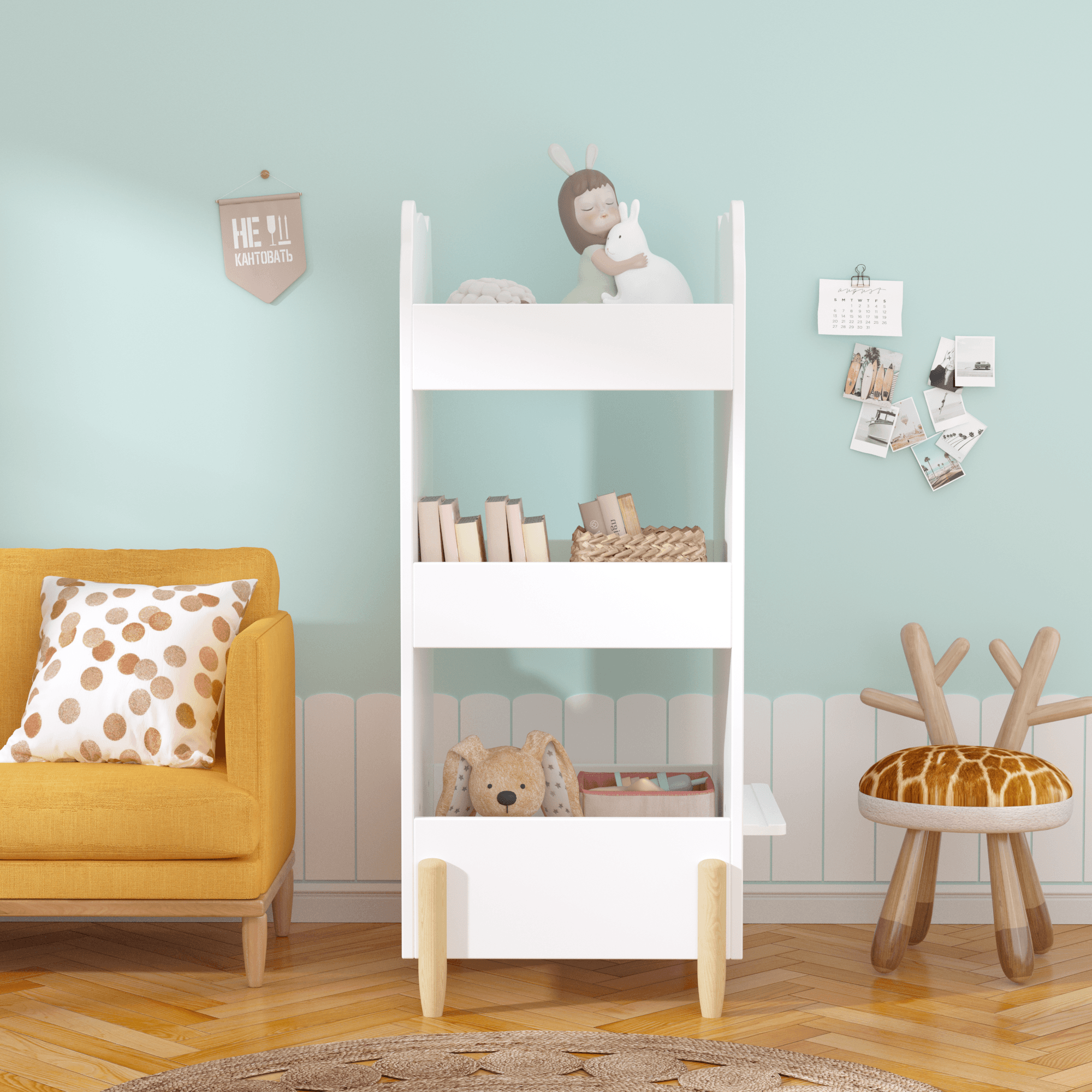 Kids Bookshelf With Chalkboard Side Bear Shaped image 17