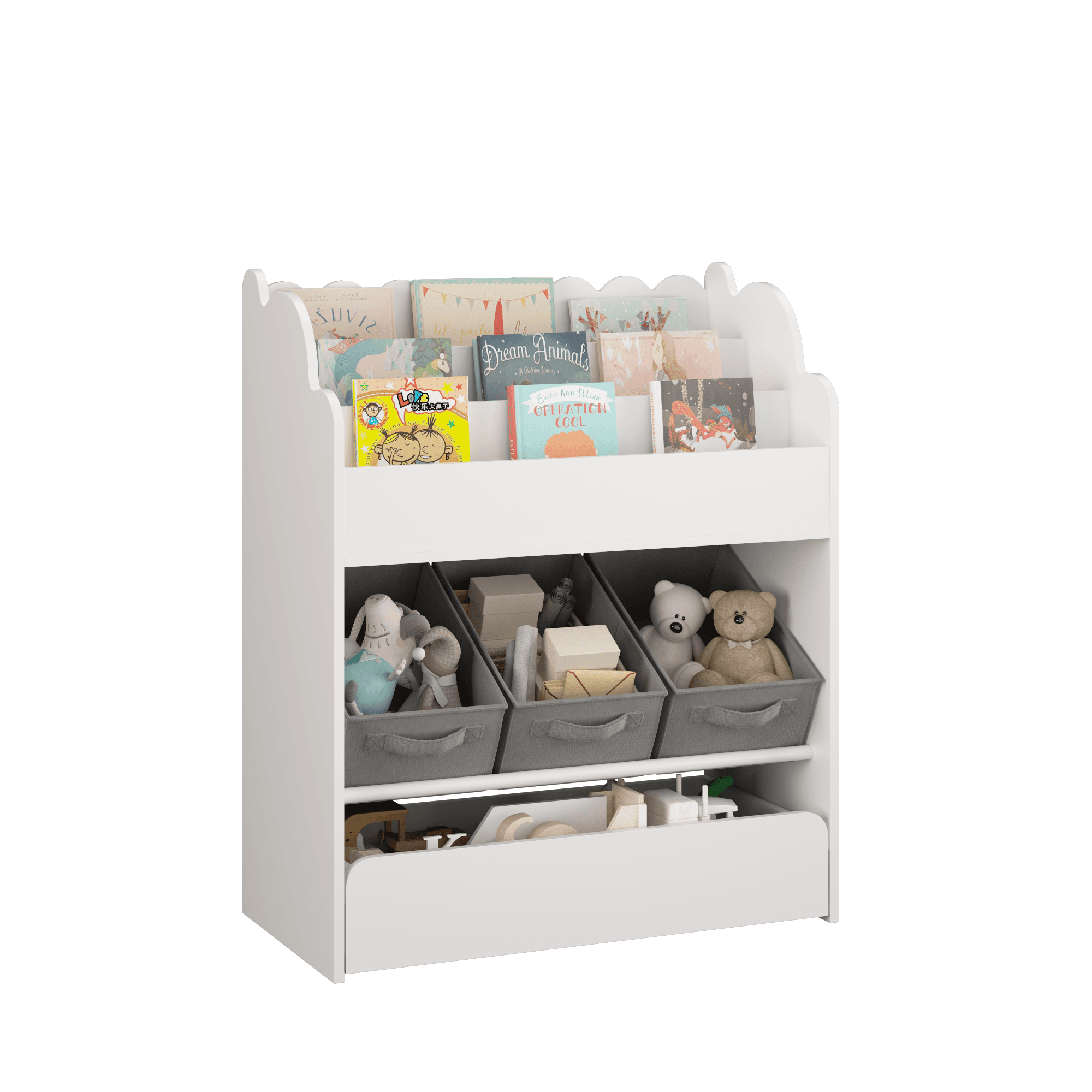 Kids Bookshelf With Storage Bins And Drawer image 8