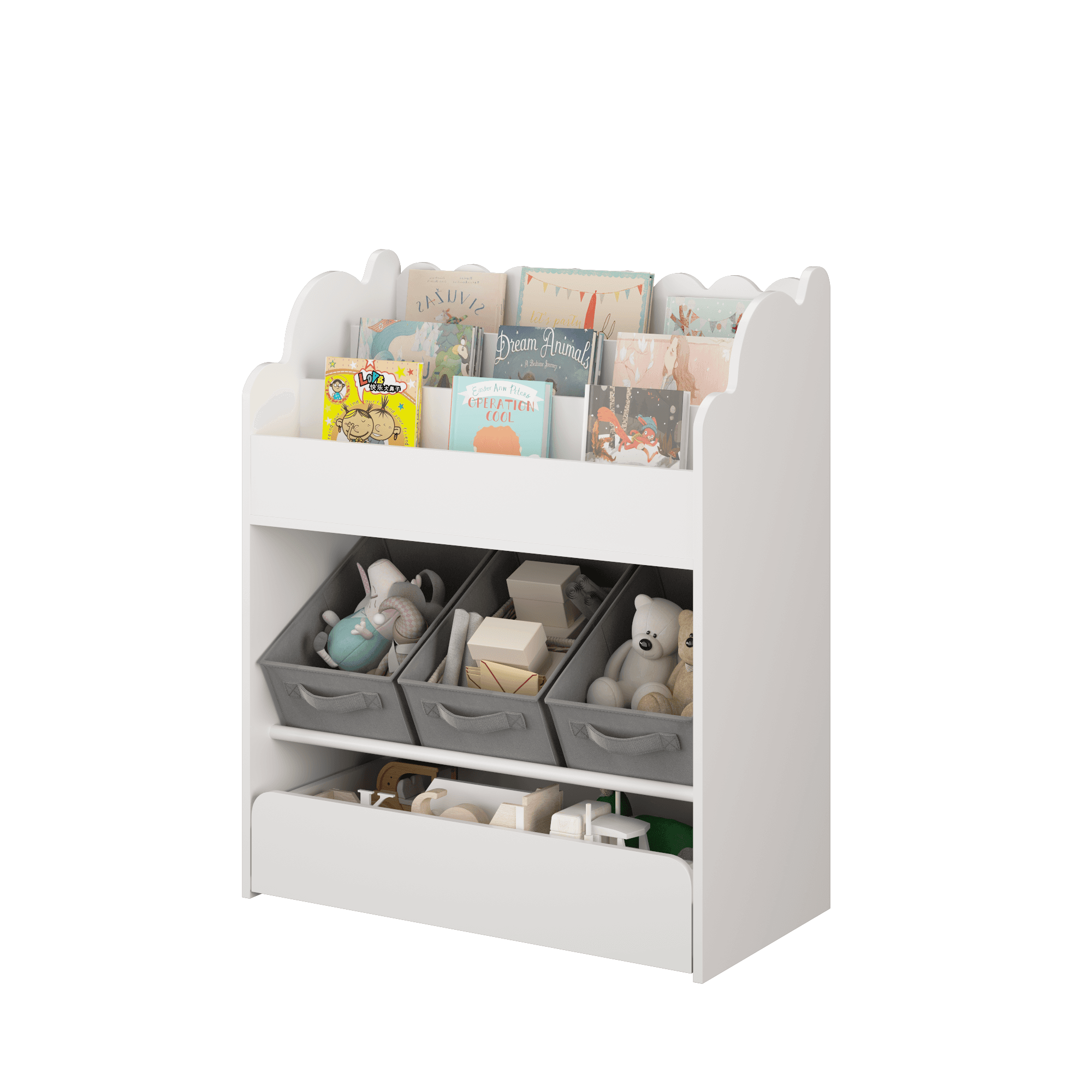 Kids Bookshelf With Storage Bins And Drawer image 7