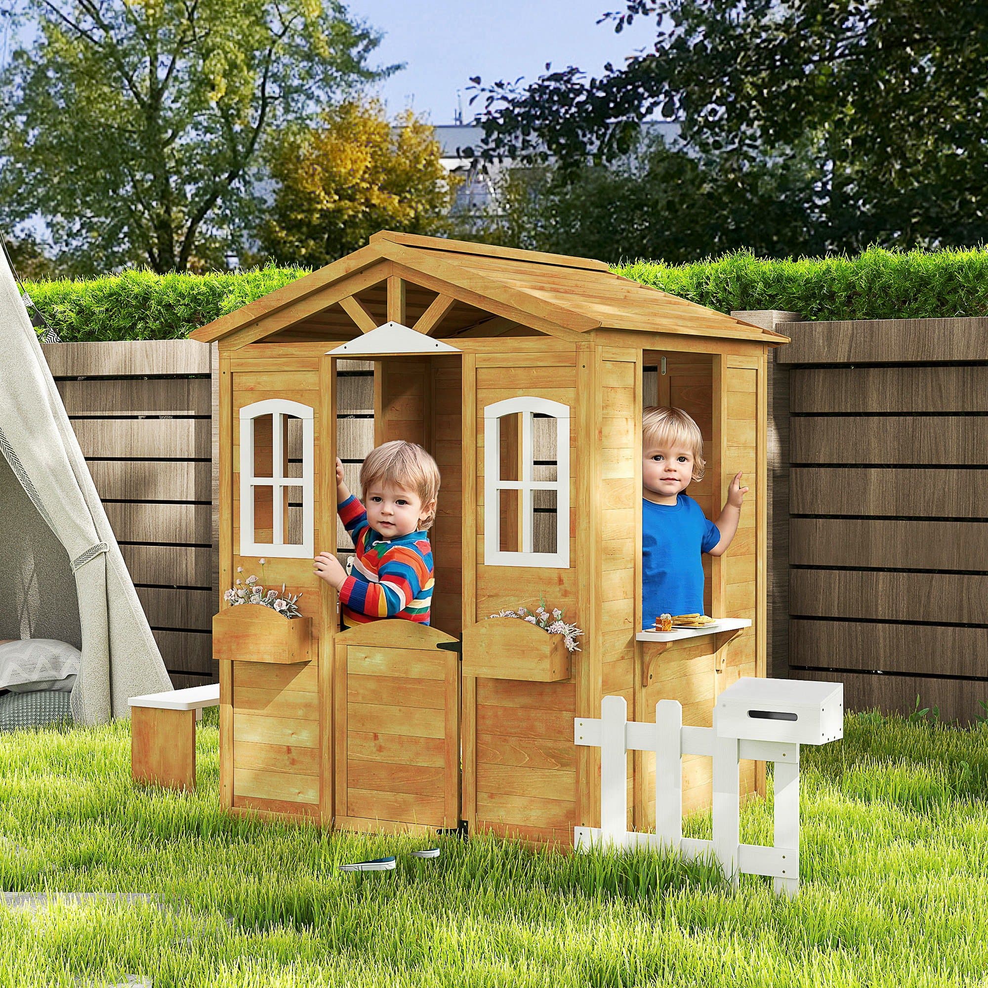 Outdoor Playhouse for Kids Wooden Cottage with image 2