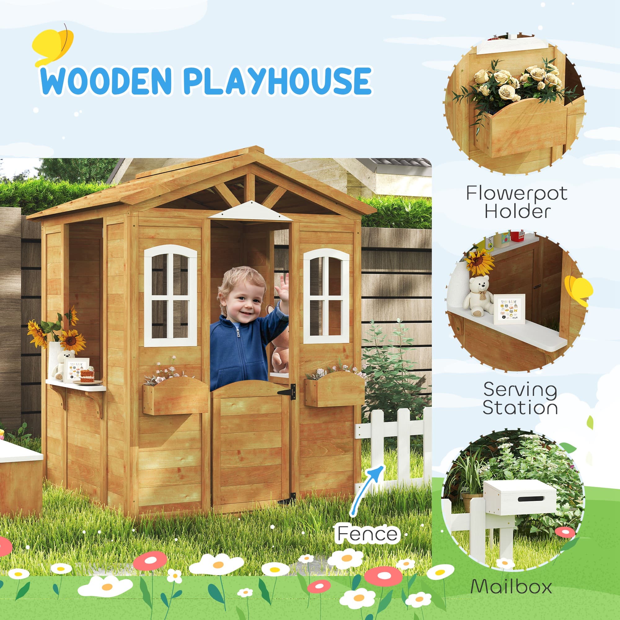 Outdoor Playhouse for Kids Wooden Cottage with image 4