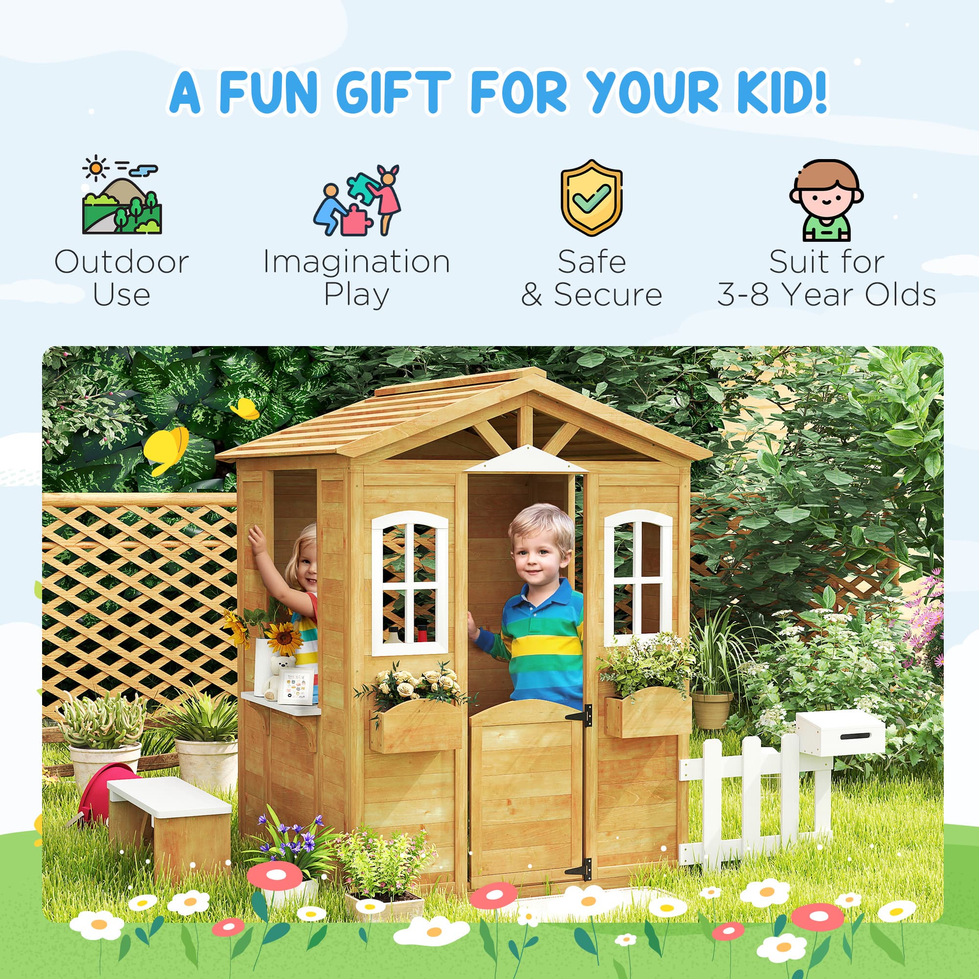 Outdoor Playhouse for Kids Wooden Cottage with image 6