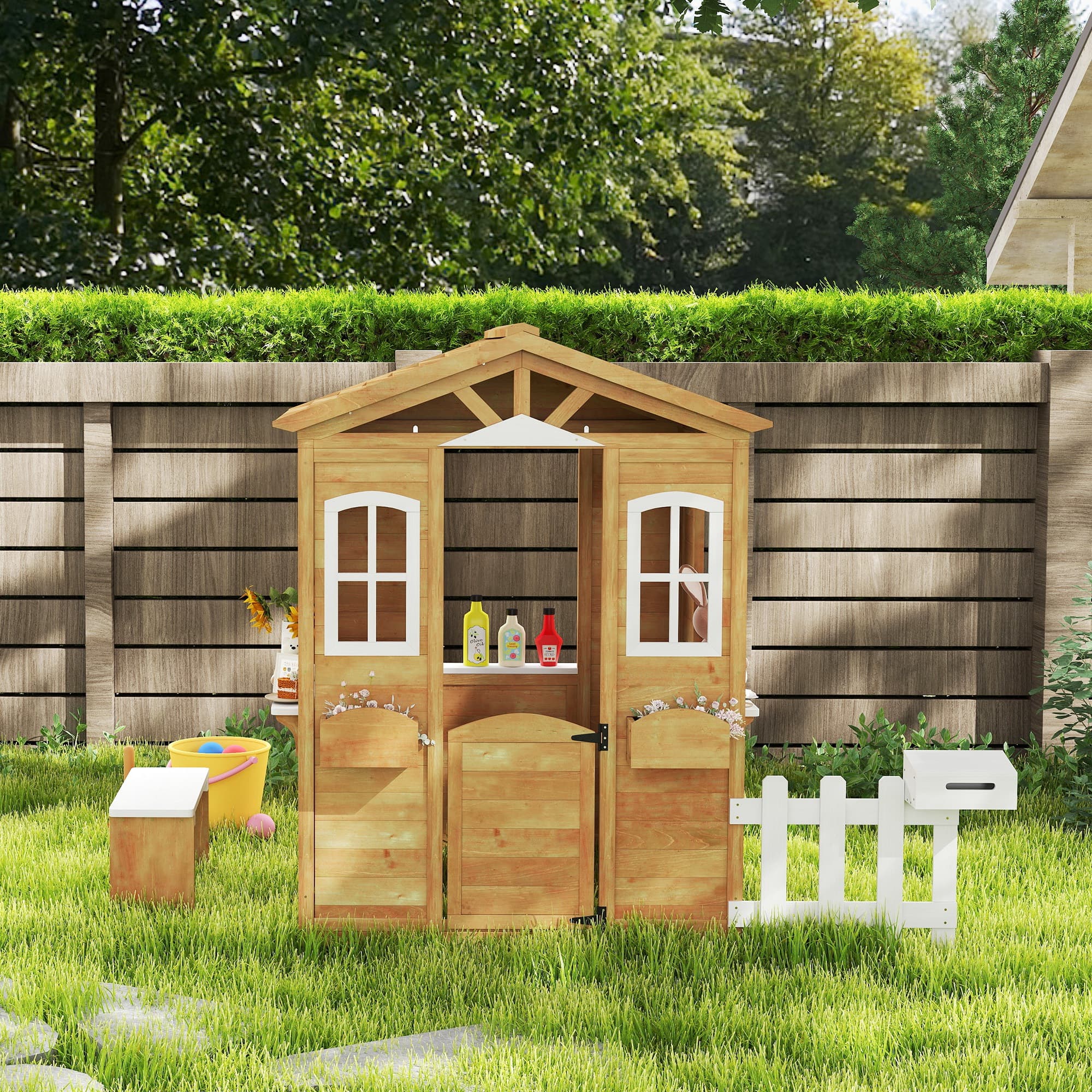 Outdoor Playhouse for Kids Wooden Cottage with image 7