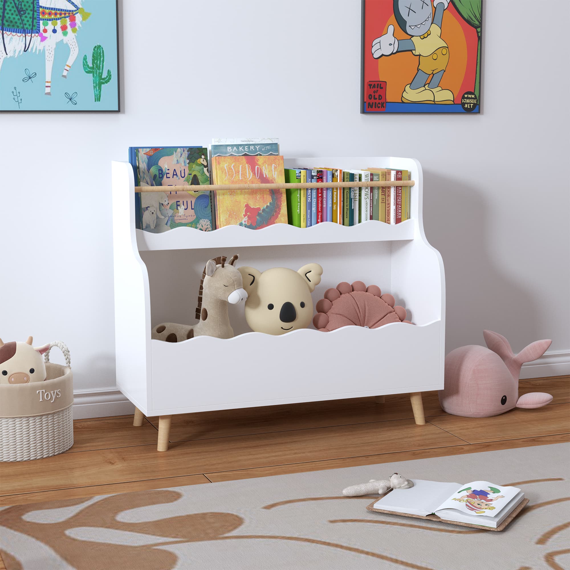Kids Bookcaes, Children Book Organizer, Toy Storage Cabinet Organizer, White