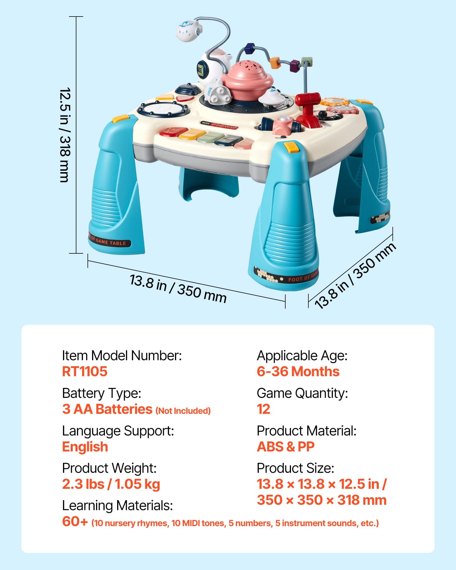 Space-Themed Musical Activity Table for Babies & Toddlers – Learning Play Desk with Star Projector & 60+ Sounds