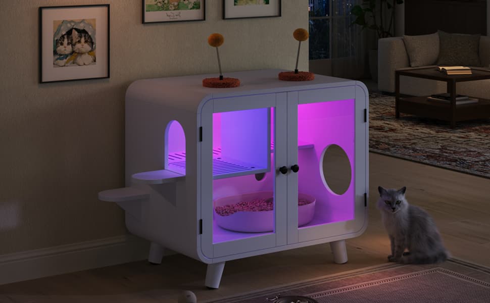 Cat Hidden Litter Box Enclosure With RGB image 3