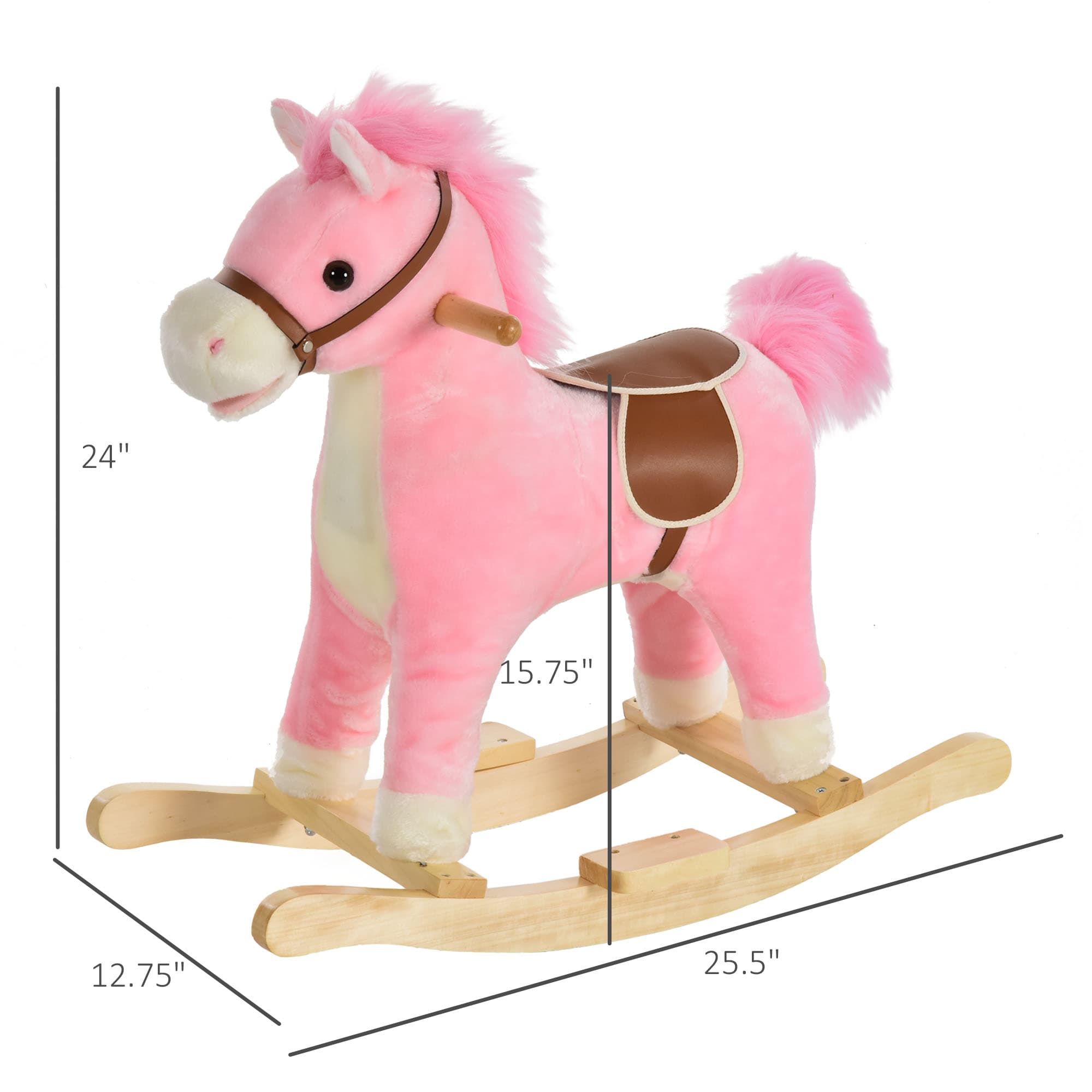 Rocking Horse Plush Animal on Wooden Rockers, Baby Rocking Chair with Sounds, Moving Mouth, Wagging Tail, Pink image 3