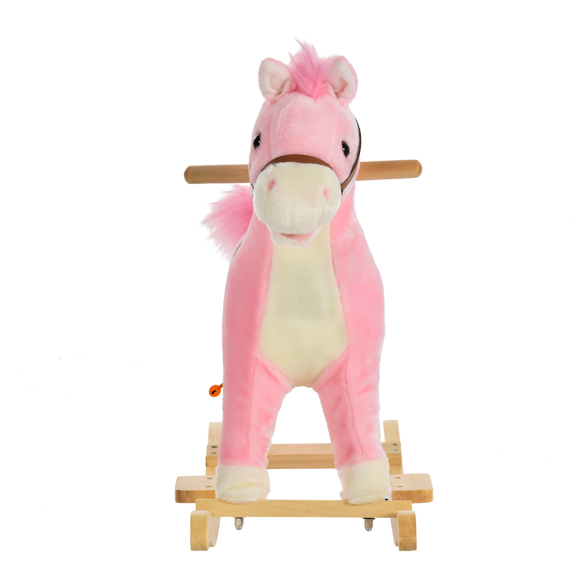 Rocking Horse Plush Animal on Wooden Rockers, Baby Rocking Chair with Sounds, Moving Mouth, Wagging Tail, Pink image 8