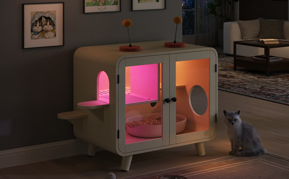 Cat Hidden Litter Box Enclosure With RGB image 3