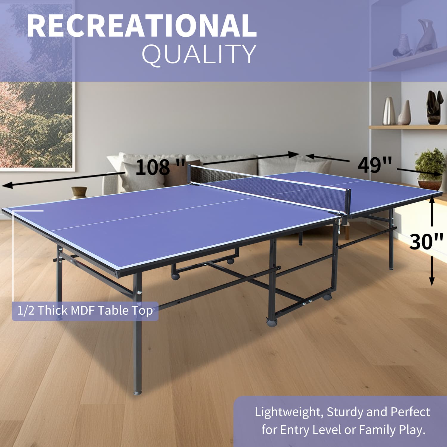 9x4.1ft Blue Mid-Size Table Tennis Table Foldable image 8