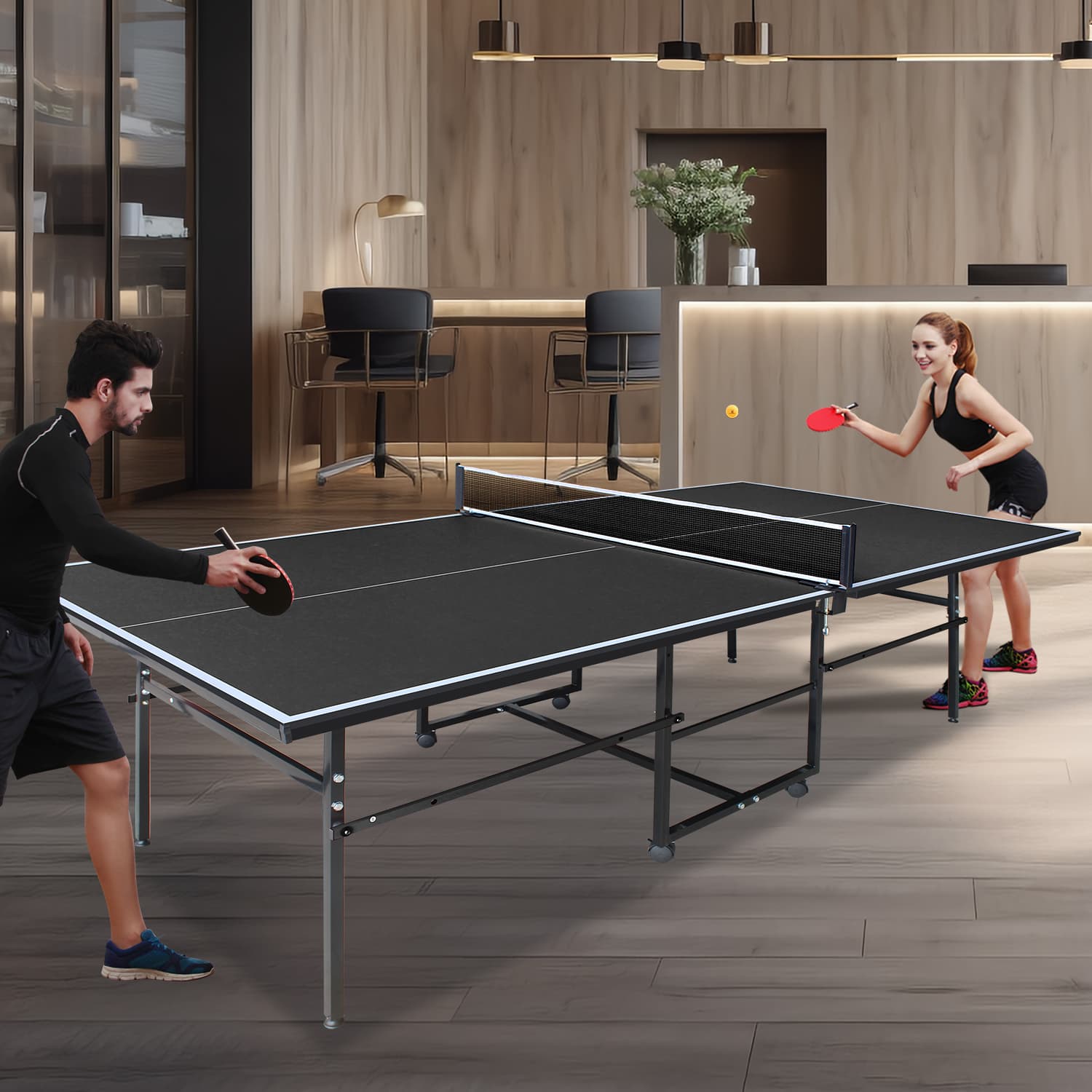 9x4.1ft Black Mid-Size Table Tennis Table Foldable image 6