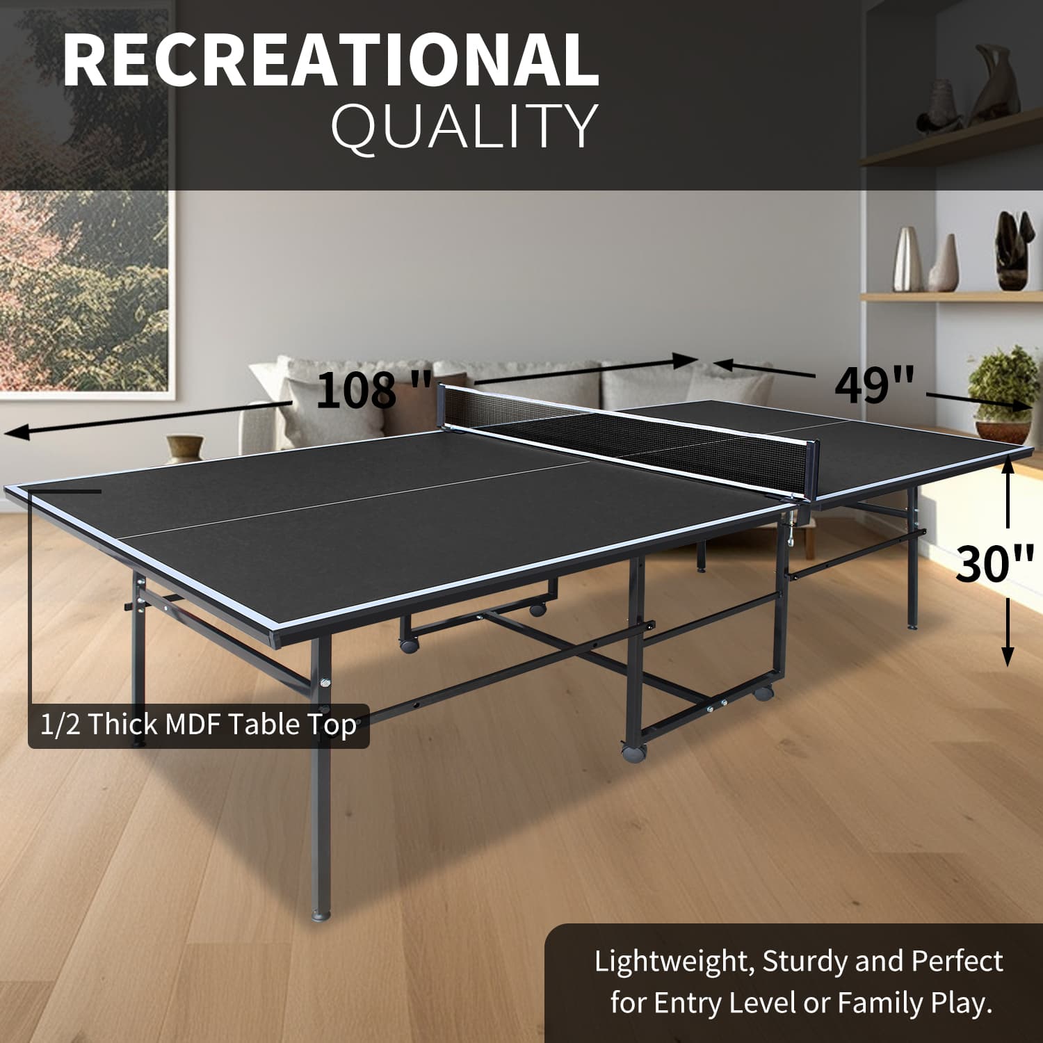 9x4.1ft Black Mid-Size Table Tennis Table Foldable image 8