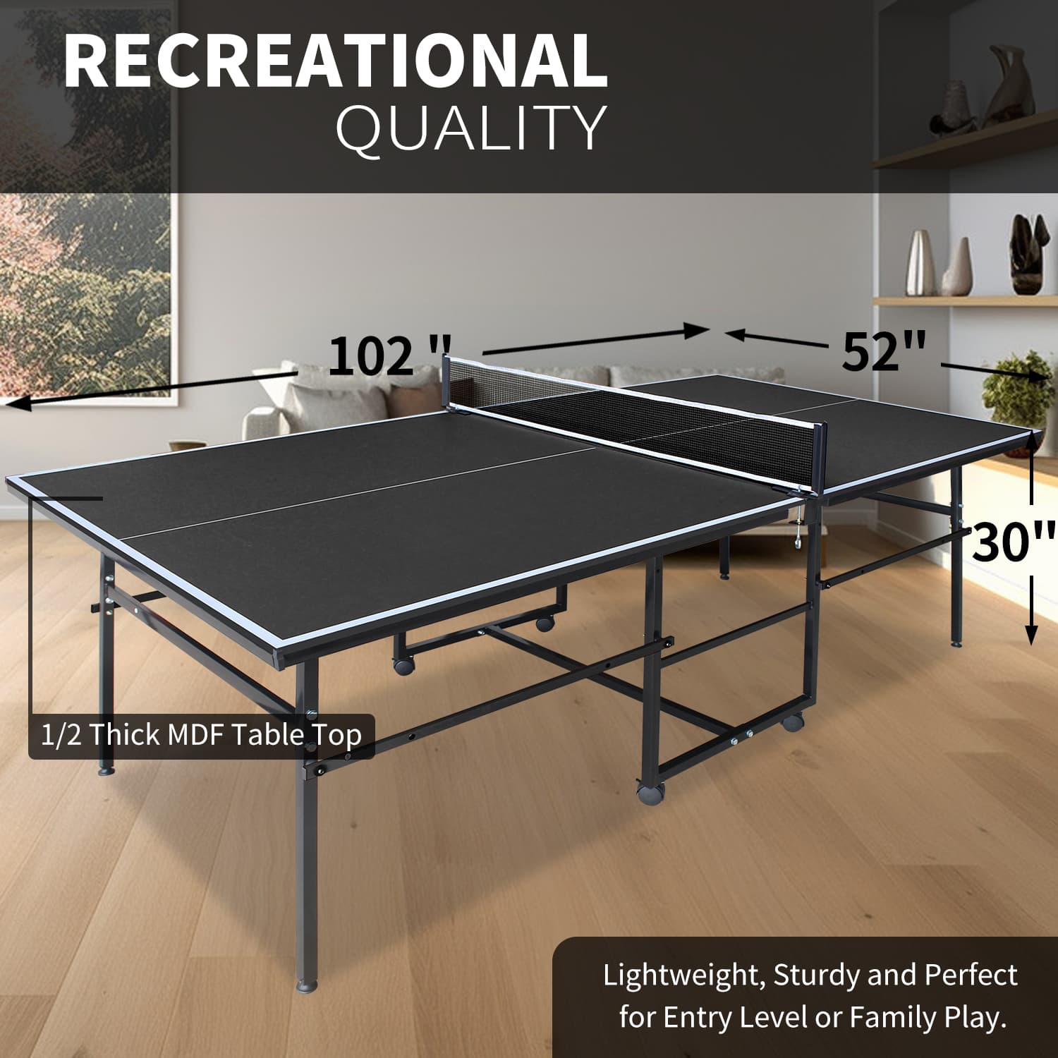8.5x4. 3ft Black Mid-Size Table Tennis Table image 8