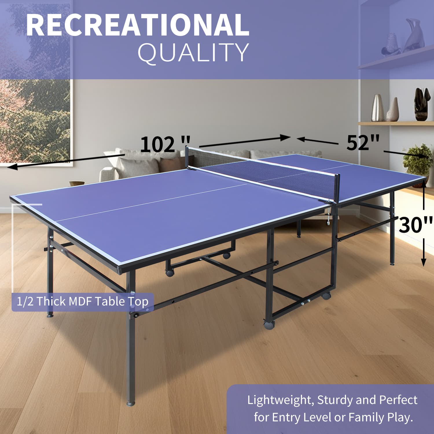 8.5x4. 3ft Blue Mid-Size Table Tennis Table image 8