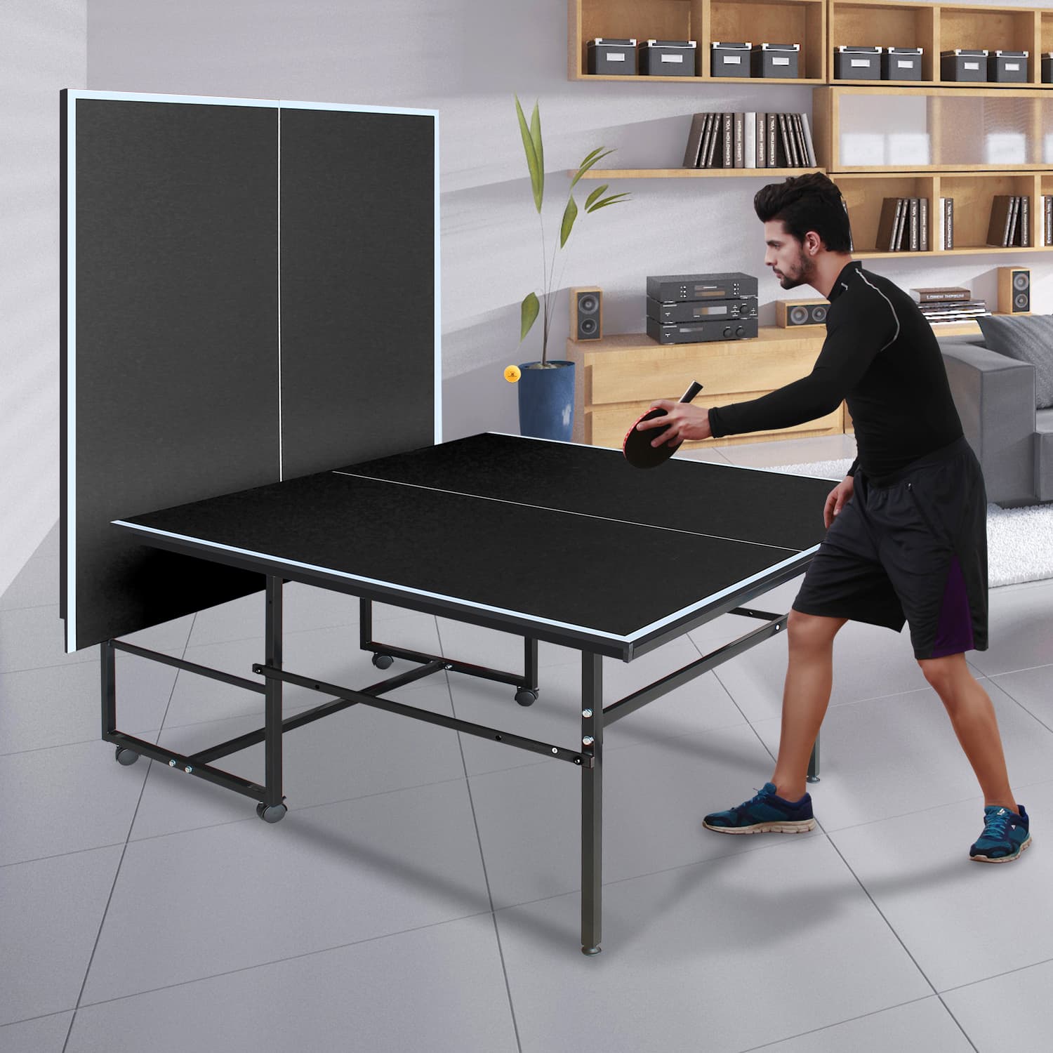 9x4.1ft Black Mid-Size Table Tennis Table Foldable image 7