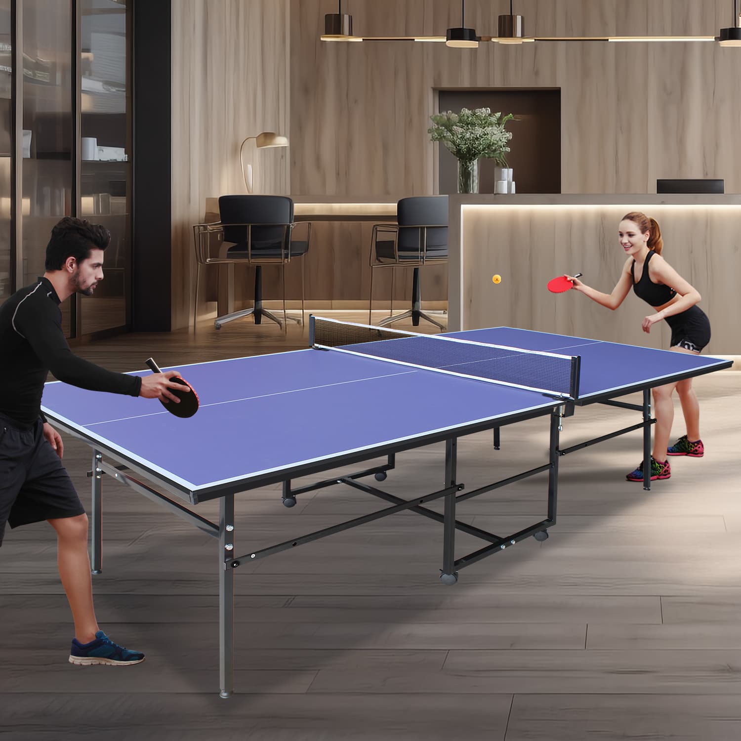 9x4.1ft Blue Mid-Size Table Tennis Table Foldable image 6