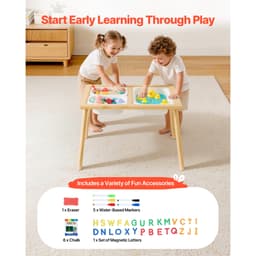Sensory Table For Toddlers, Wooden Kids Activity Table With Reversible Double-Sided Board, Storage Bins, And Non-Slip Feet, For Boys And Girls Playing Sand And Water, Drawing, Studying, Dining thumbnail 3