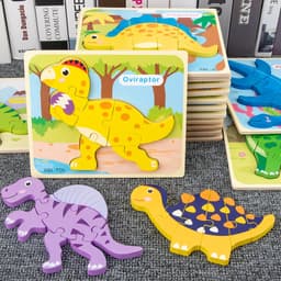 Baby Wooden Cartoon Dinosaur 3D Puzzle Jigsaw for Kids Montessori Early Learning Educational Puzzle Toys thumbnail 1