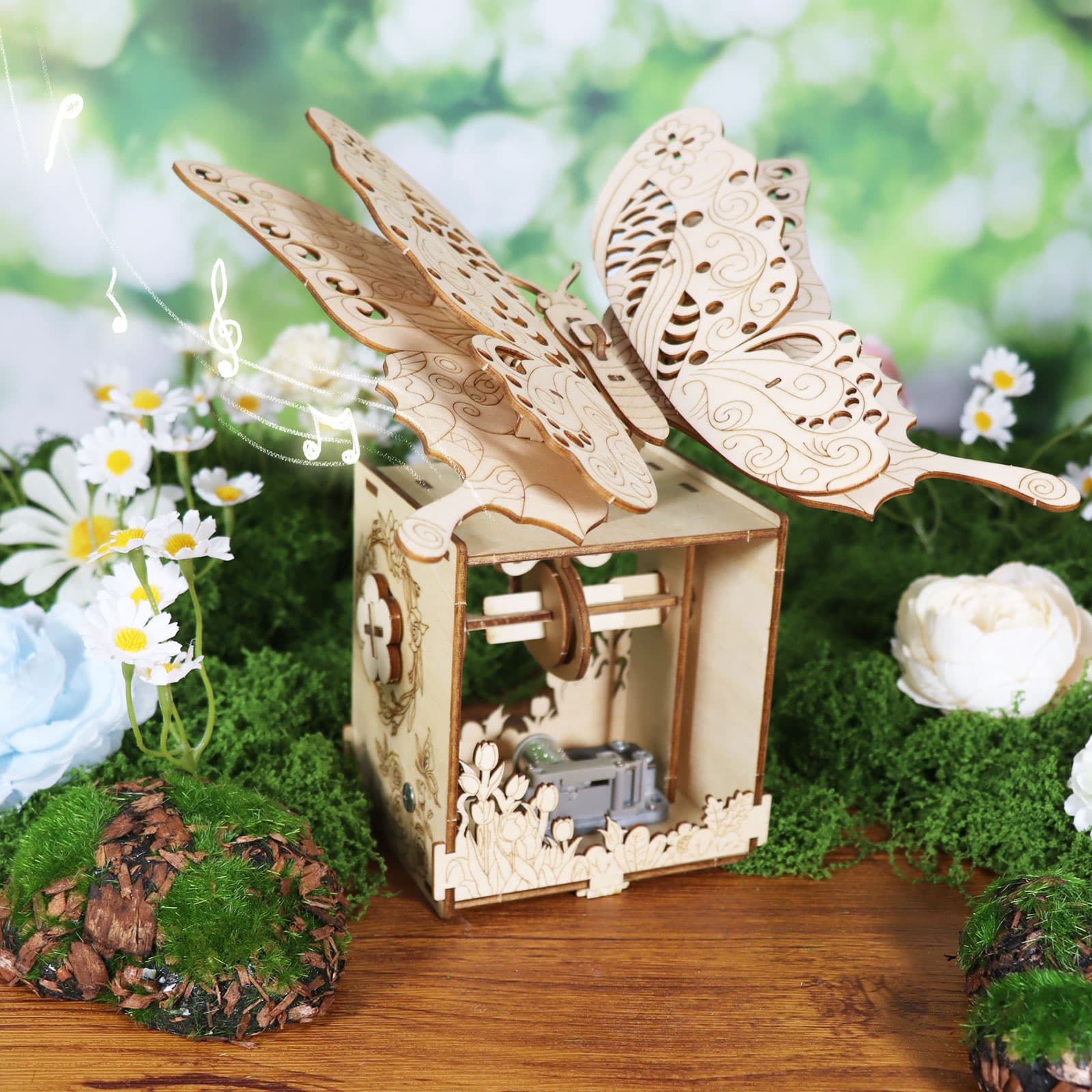 MUSIC PARK DIY 3D Wooden Butterfly Music Box Puzzle Kit – Mechanical Wooden Model Building Set