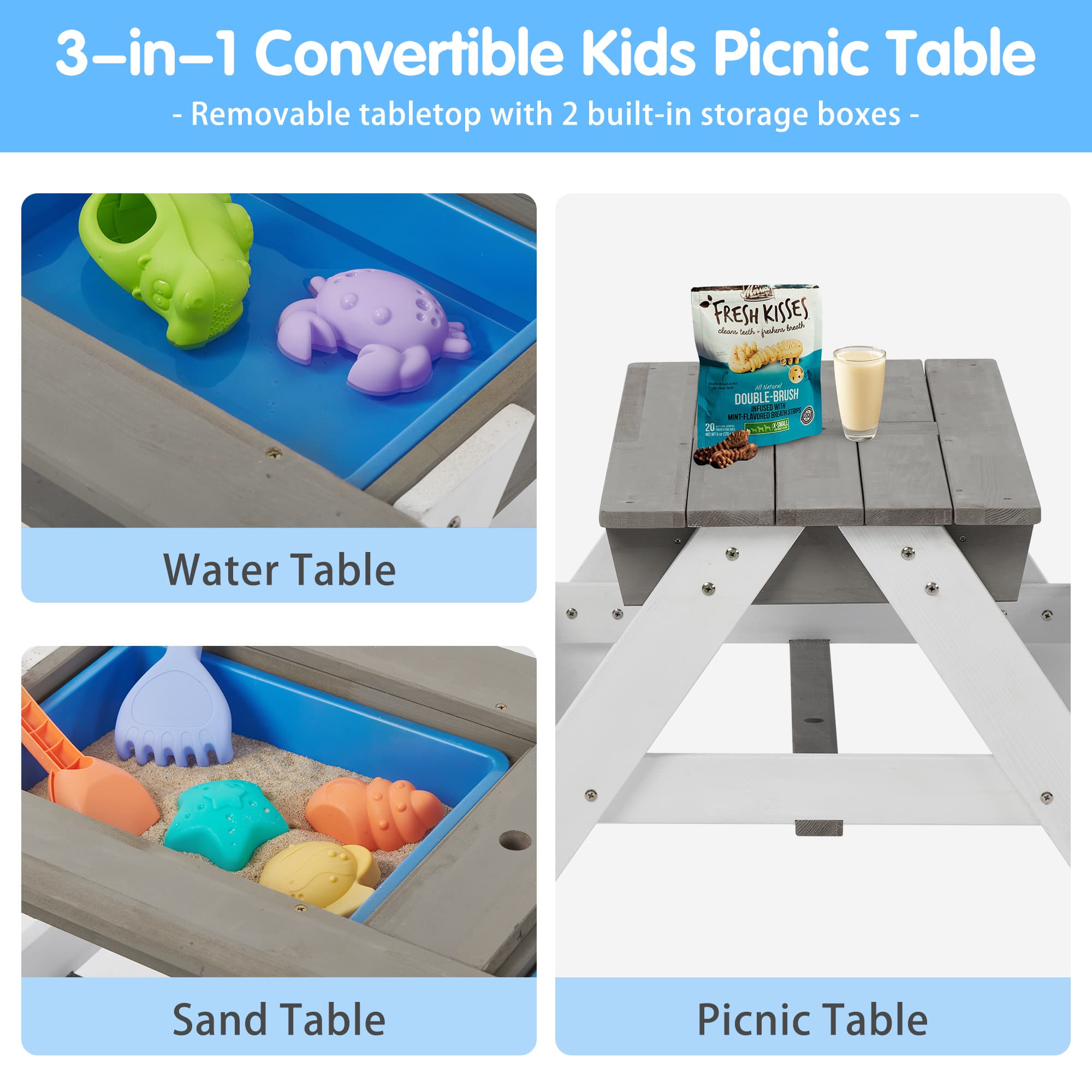 3-in-1 Children's Outdoor Wooden Picnic Table With image 6