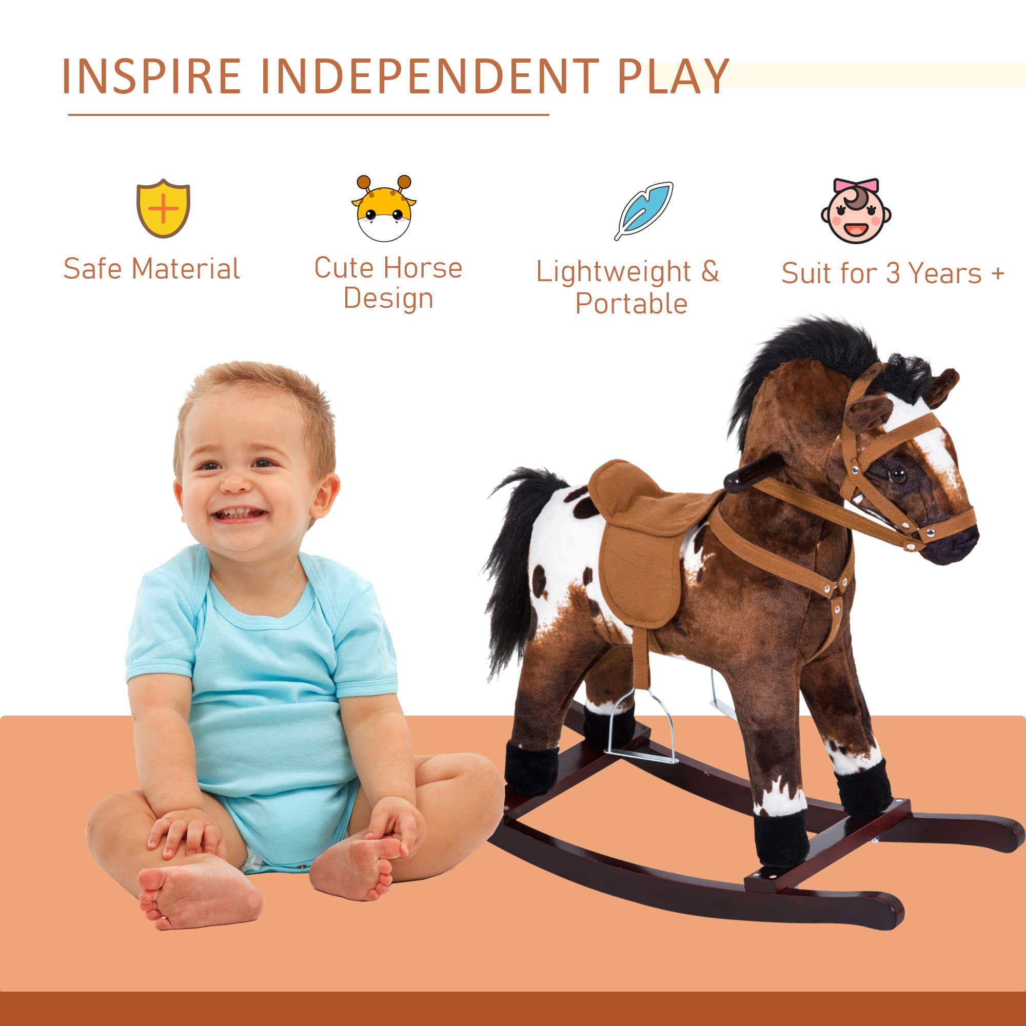 Rocking Horse Kids Plush Ride-On Toy Nursery image 5