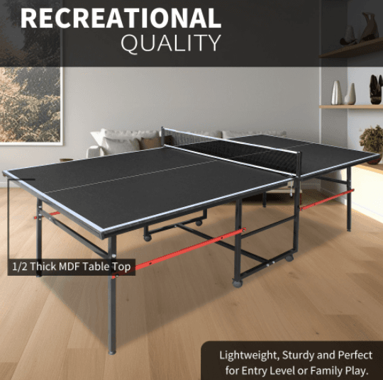8ft Black Mid-Size Table Tennis Table Foldable image 4