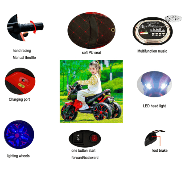 Kids Motorcycle Ride-On Motorcycle 3-Wheels Battery Powered image 8
